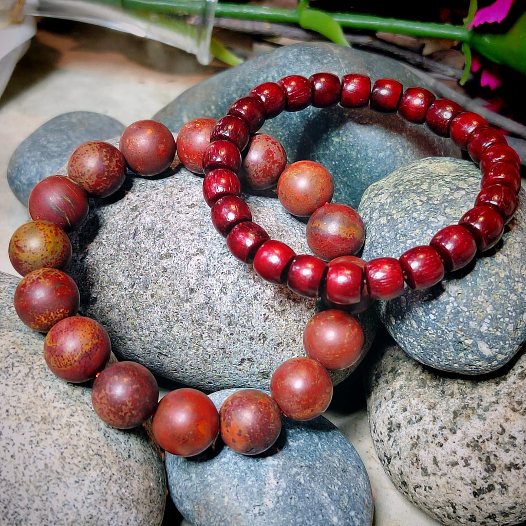 Blood Sandalwood & Certified Wujia Red Agate 2-Piece Bracelet Set | 12.4mm Beads  45.85g With Certificate | SL413