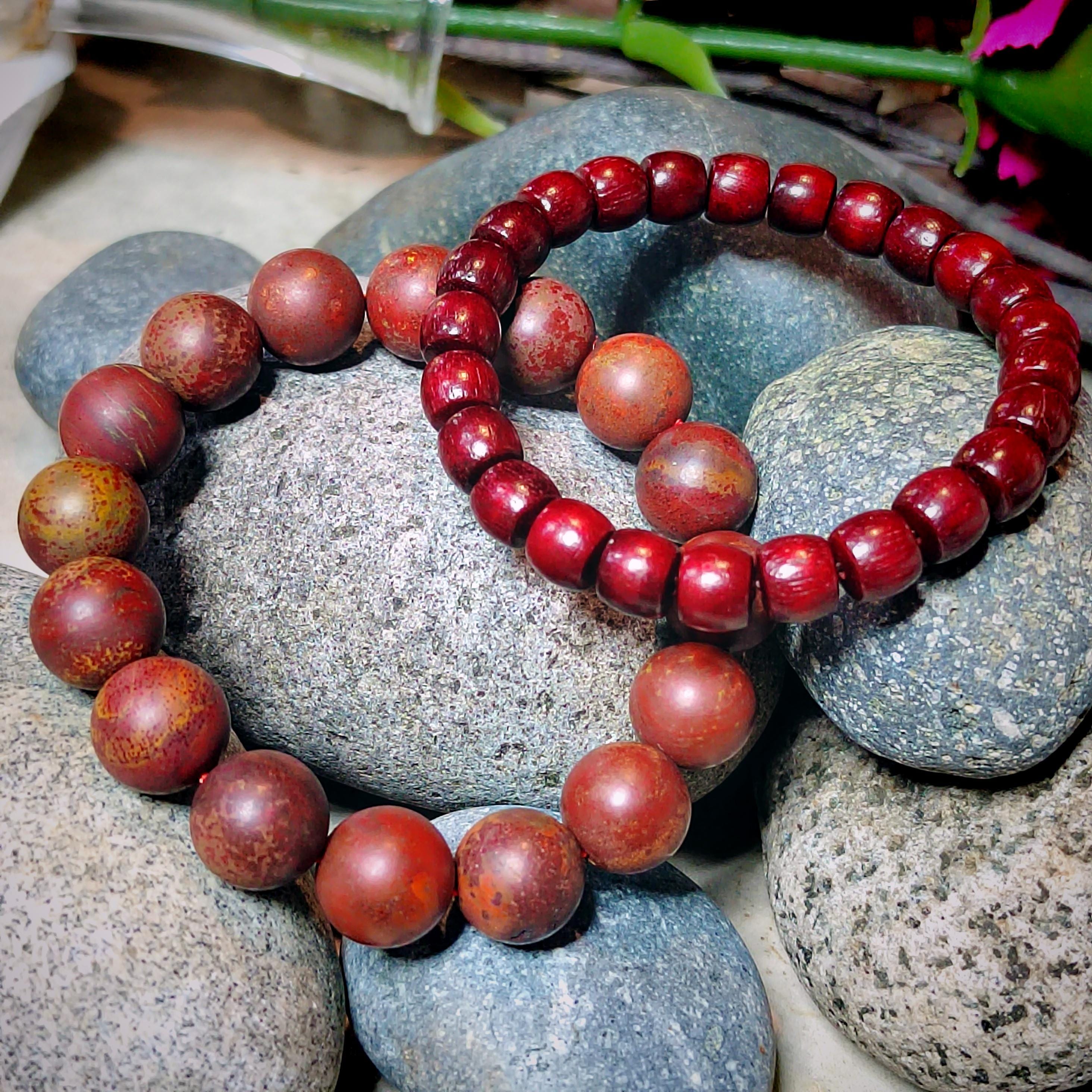 Blood Sandalwood & Certified Wujia Red Agate 2-Piece Bracelet Set | 12.4mm Beads  45.85g With Certificate | SL413