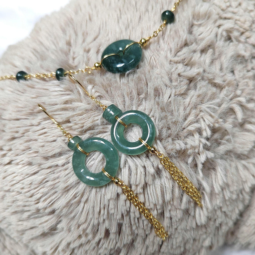 Certified Guatemala Icy Jadeite 2pcs Set | 14K Gold Filled | Minimalist Earrings & Bracelet | Elegant Pi Disc 平安扣 SL117