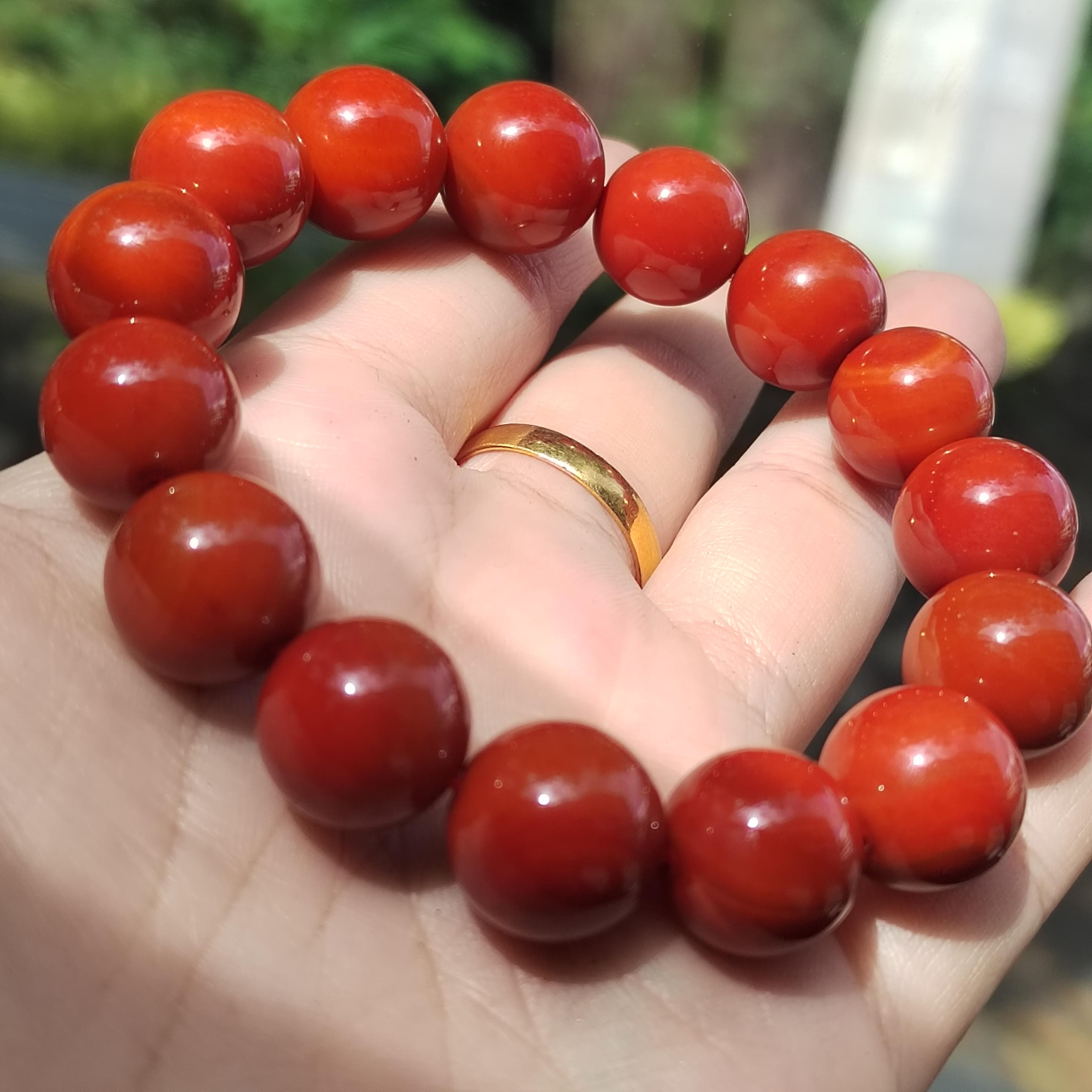 Certified A-Grade Natural Southern Sichuan Liangshan Waxi Nanhong Agate Chili Red Bead Bracelet 13.5-14mm SL400