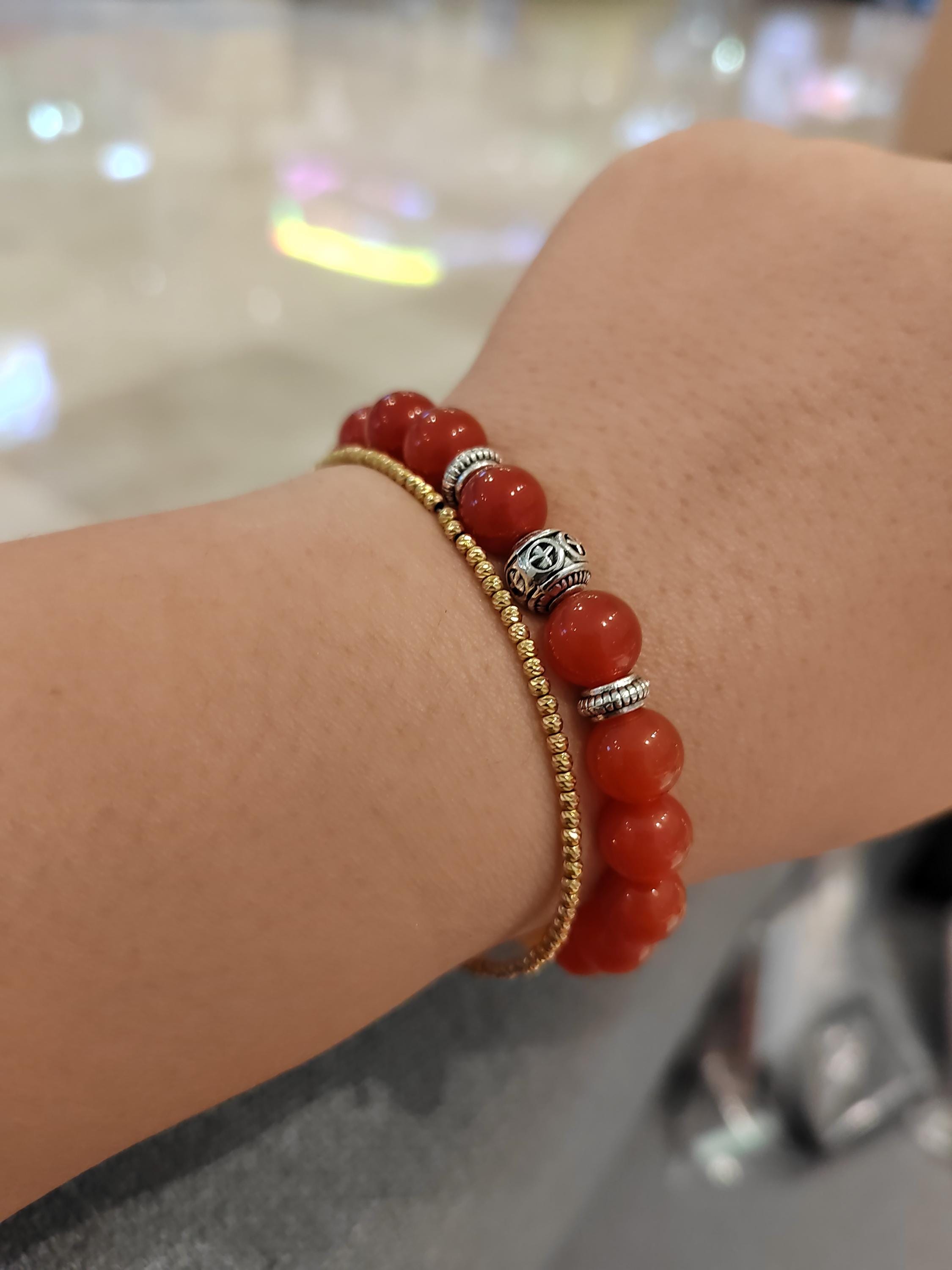 Natural Handmade Russian Baltic Beeswax Amber & Sichuan Baoshan Nanhong Agate S999 Spacer Beads Bracelet Gifts SL325