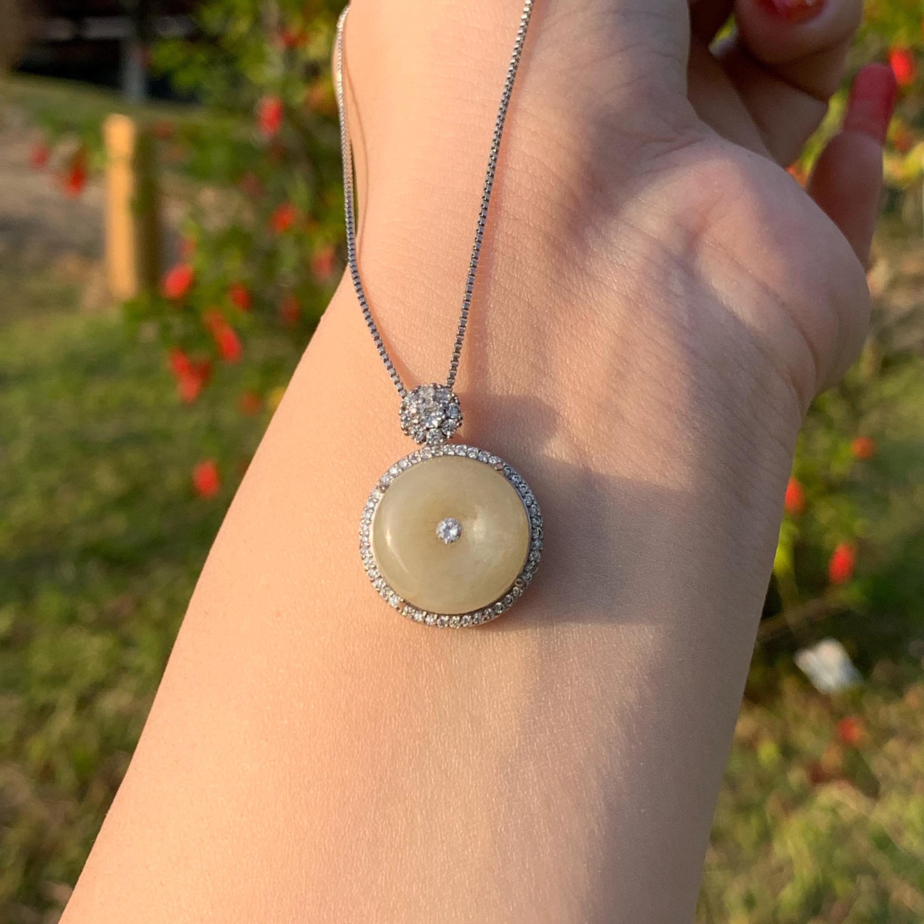 Certified A-Grade Natural Untreated Burmese Tea Yellow Donut Zircon Luxury Jadeite Pendant Necklace S925 SL264X23