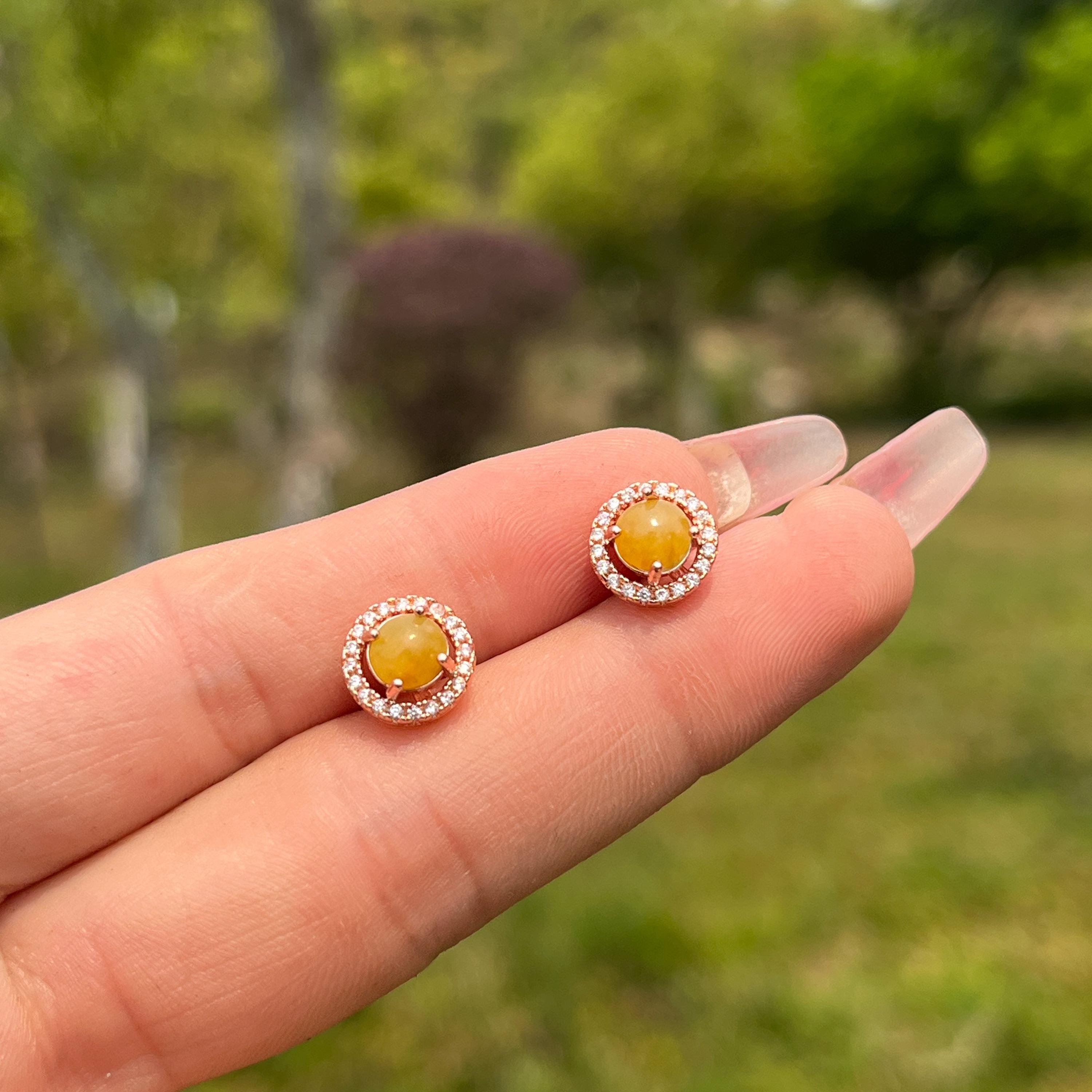 Certified Burmese A-Grade 4 Colors Icy White| Yellow| Apple Green| Red Jadeite Earrings 18k Rose Gold Plated on S925 Sterling Silver SL348 - SL Precious