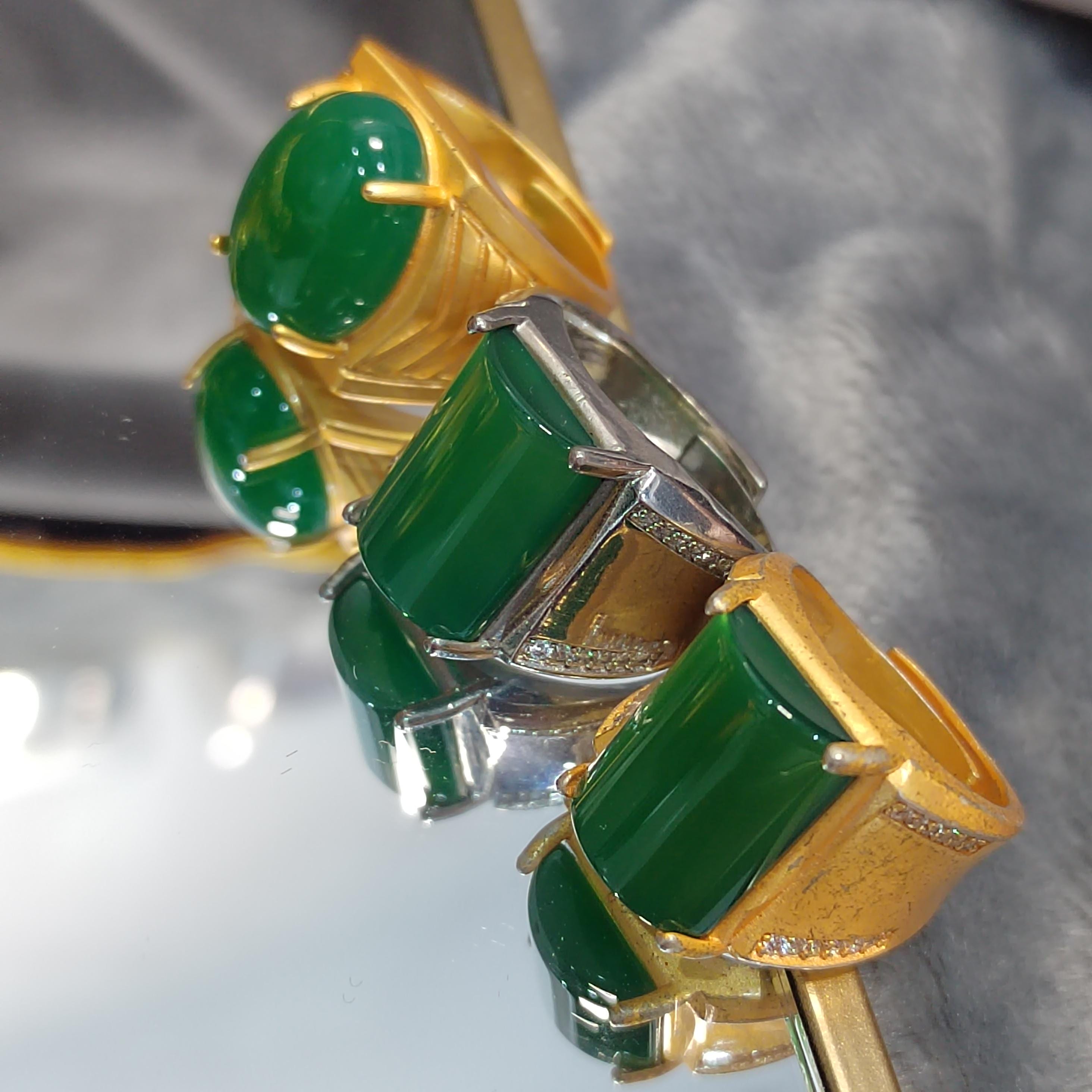 Natural Untreated Large Green Chalcedony Man Ring Silver Gold Plated Zircon SL150, SL151, SL152 - SL Precious