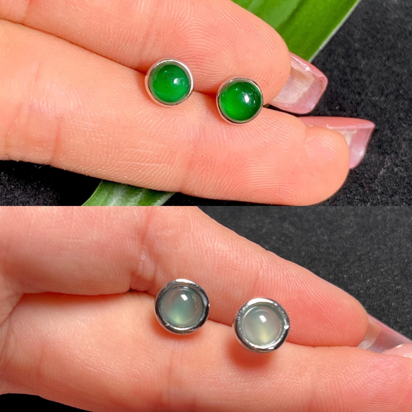 Certified A-Grade Natural Guatemala Imperial Green| Icy Blue Minimalist Round Jadeite S925 Silver Earring SL258X17Green SL258X18 Blue - SL Precious