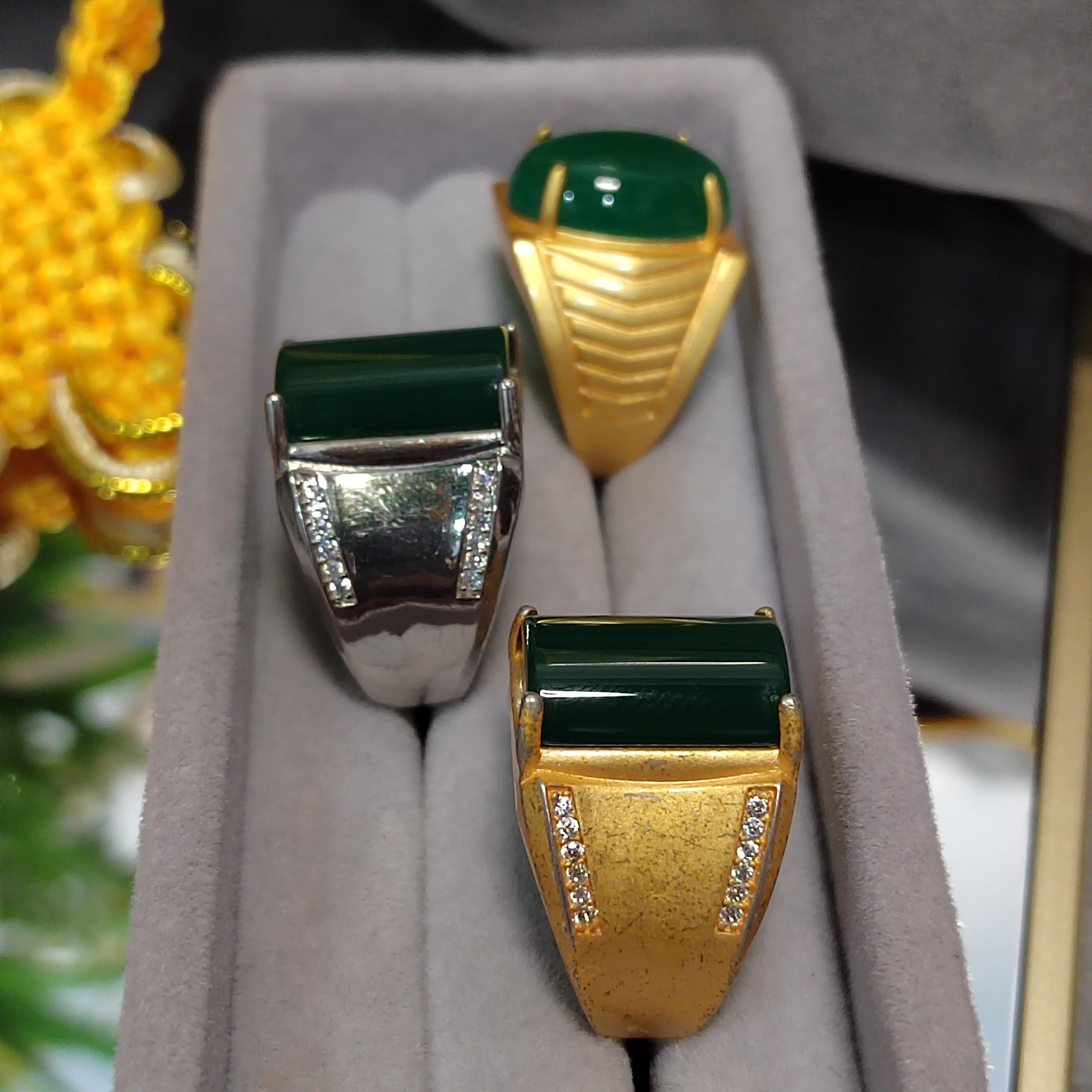 Natural Untreated Large Green Chalcedony Man Ring Silver Gold Plated Zircon SL150, SL151, SL152 - SL Precious