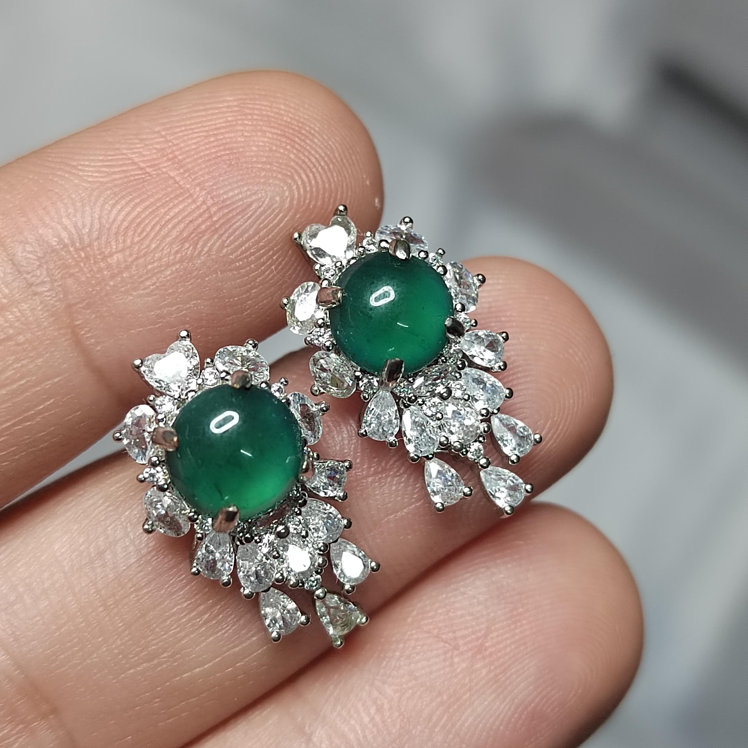 Ocean Blue Guatemala Jadeite Earrings | Elegant White Gold Plated Design with Zirconia Accents SL118