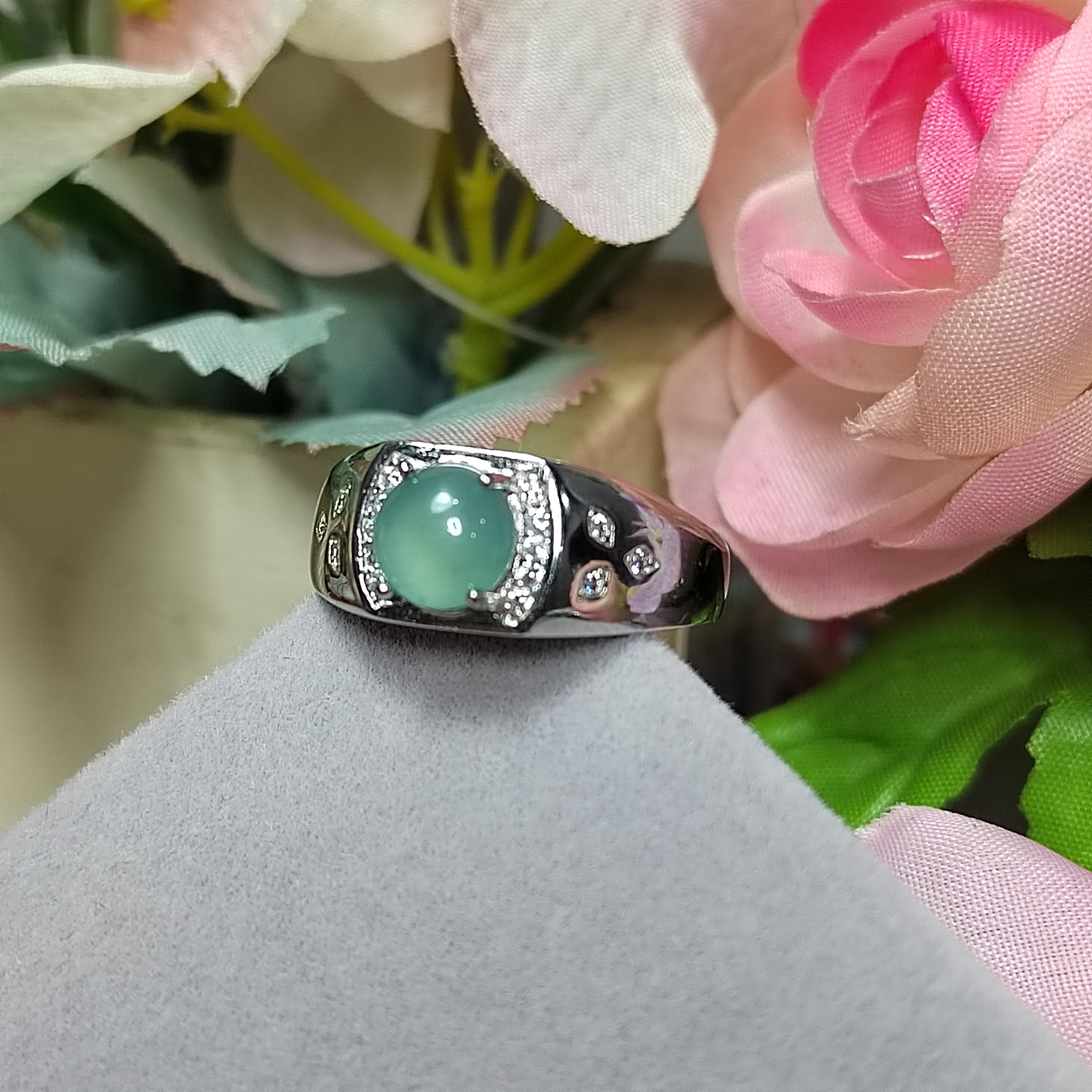 Certified Natural Untreated Blue Icy Guatemala Jadeite Unisex Ring | 925 Sterling Silver with Zirconia | Simple Design SL097