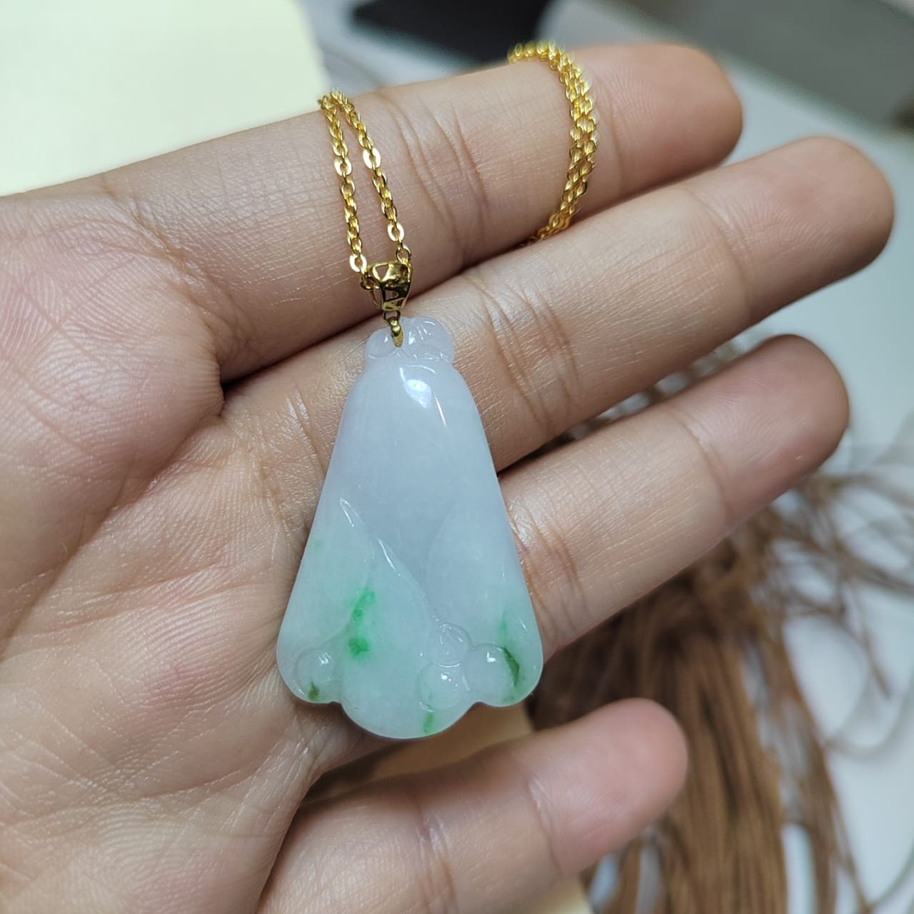 Certified Burmese Natural Untreated Light Green Flower Shape Jadeite 18K Solid Gold Buckle Pendant Jewelry For Best Friend, Mom, Wife SL016 - SL Precious