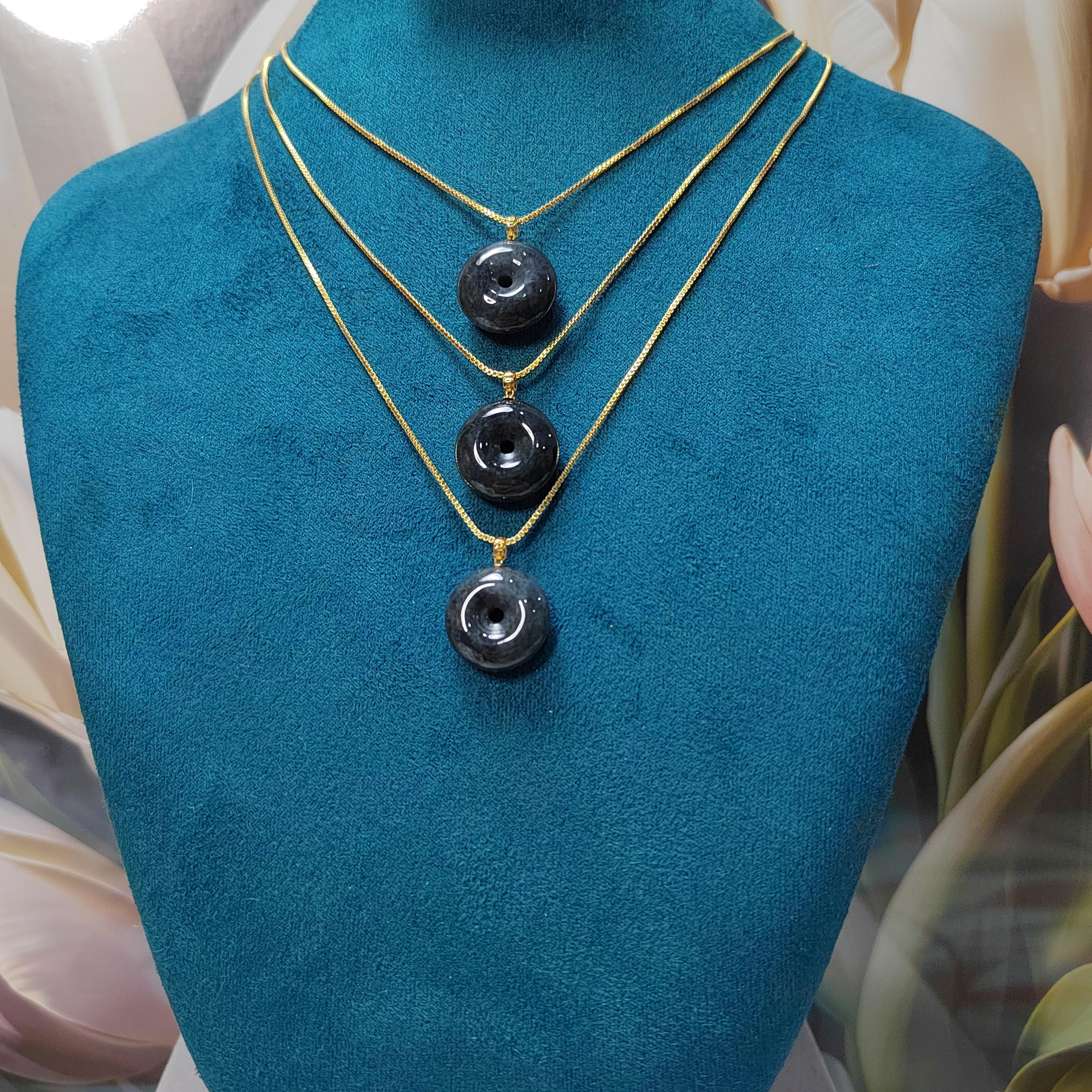 Natural Burmese Certified Untreated Wuji Donut Pendant, 18K Solid Yellow Gold Setting - 乌鸡平安扣 SL027 - SL Precious