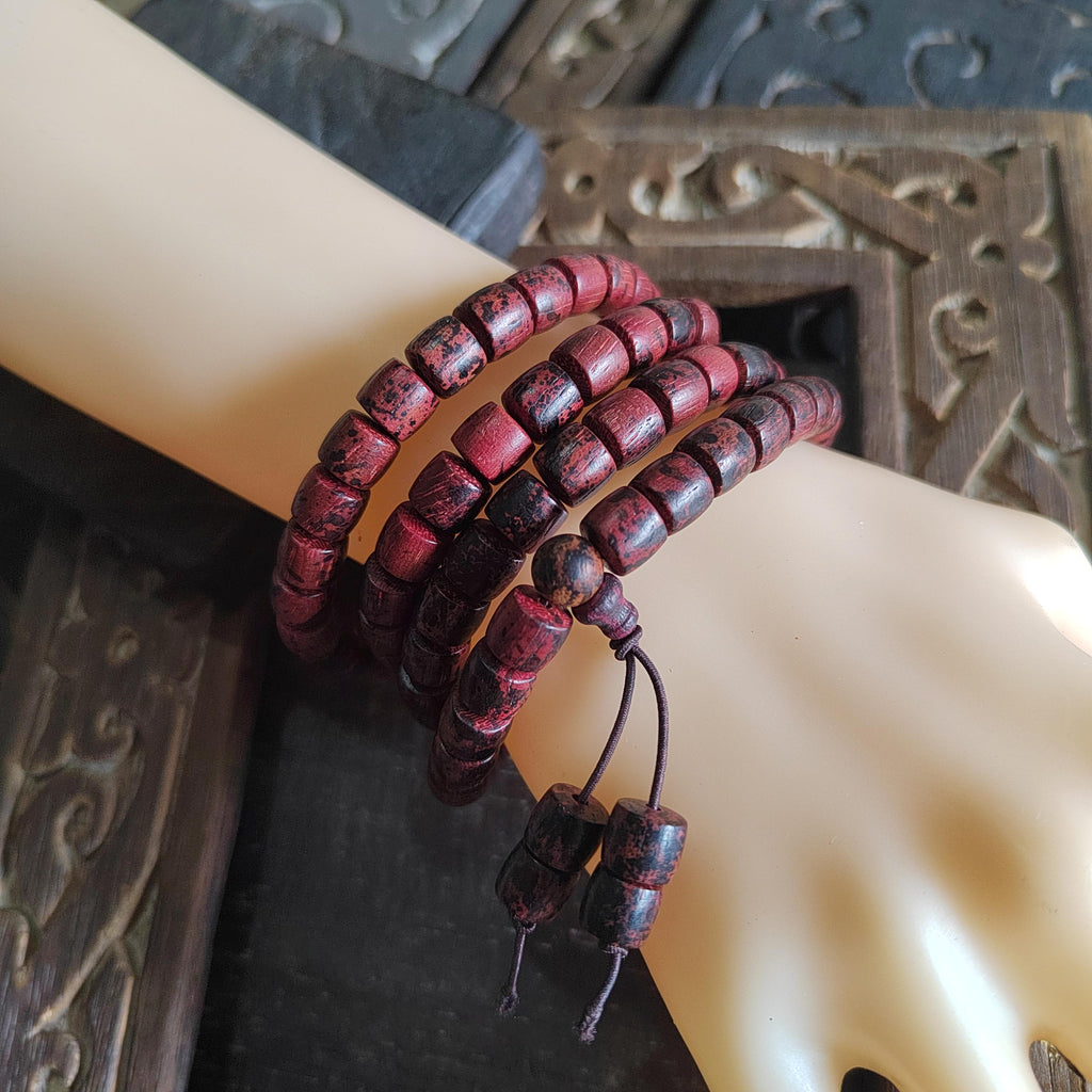 Cambodian Red Agarwood Mala Bracelet: 108 Aromatic Prayer Beads SL421