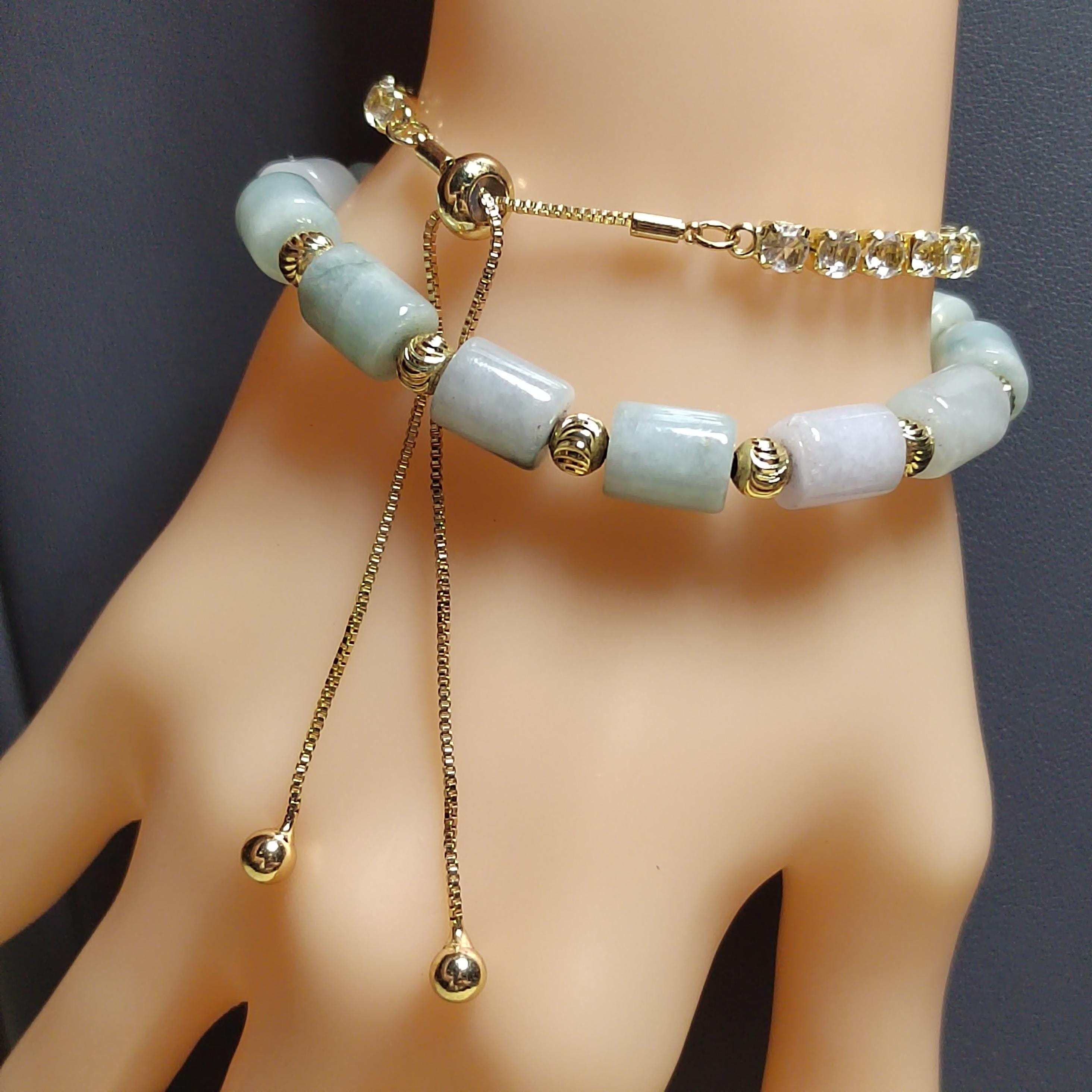 Burmese Cylindrical Beads Jadeite Bracelet With Free Rhinestone Bracelet Double Layer Design SL160