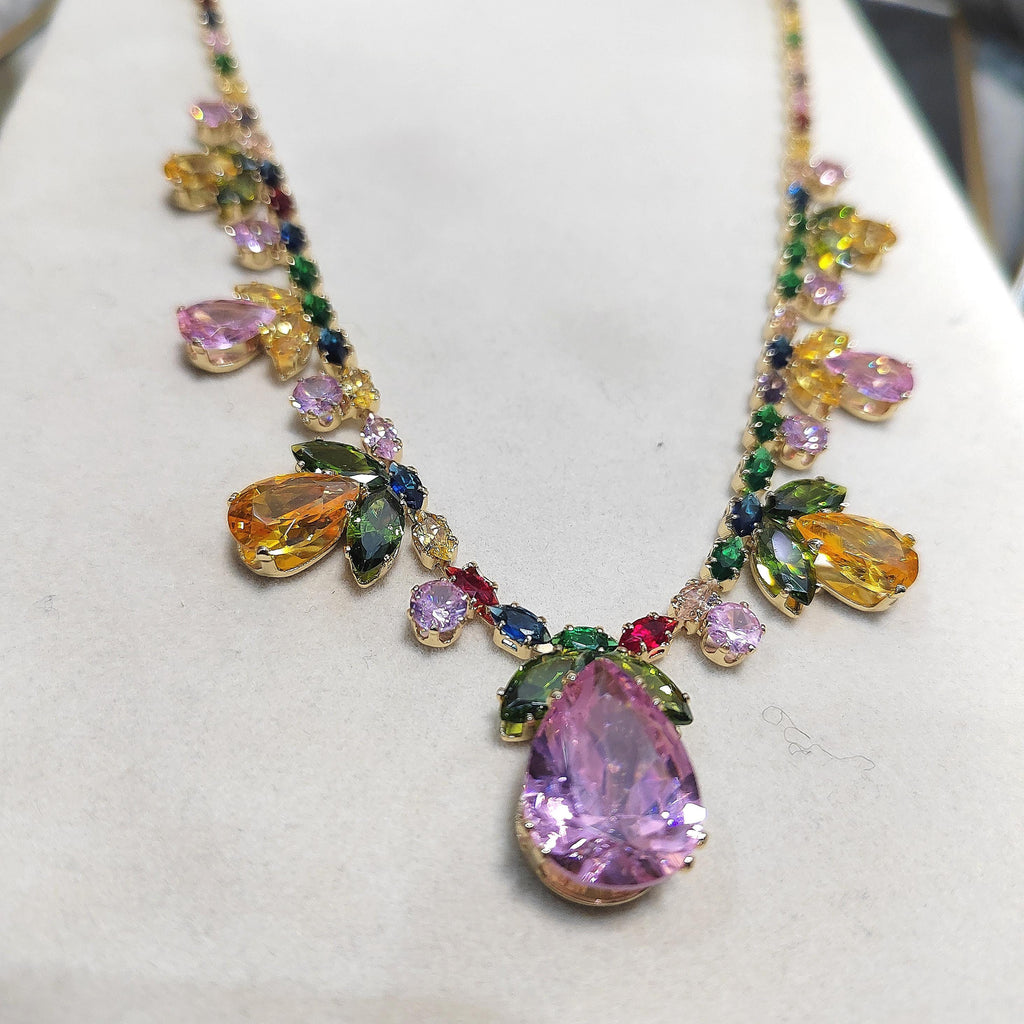 Zircon Flower Leaf Jewelry Set: Teardrop Necklace & Earrings SL153 - SL Precious