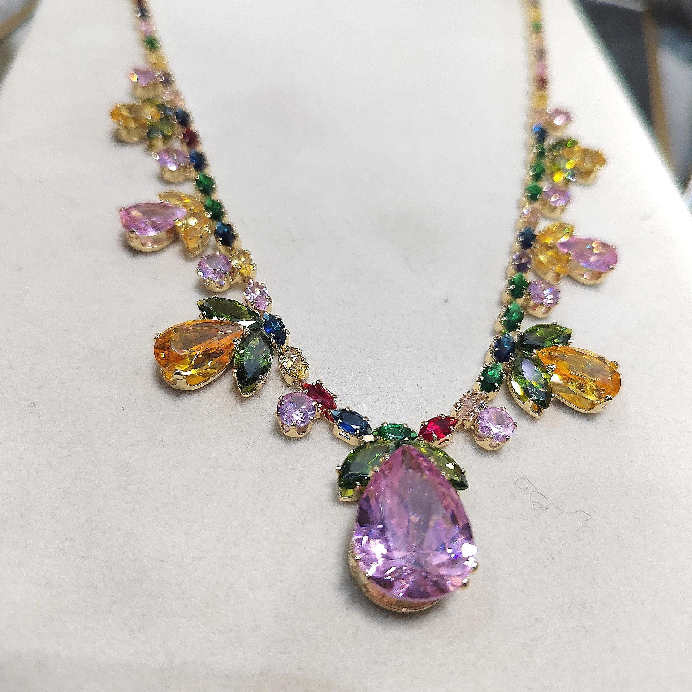 Zircon Flower Leaf Jewelry Set: Teardrop Necklace & Earrings SL153 - SL Precious
