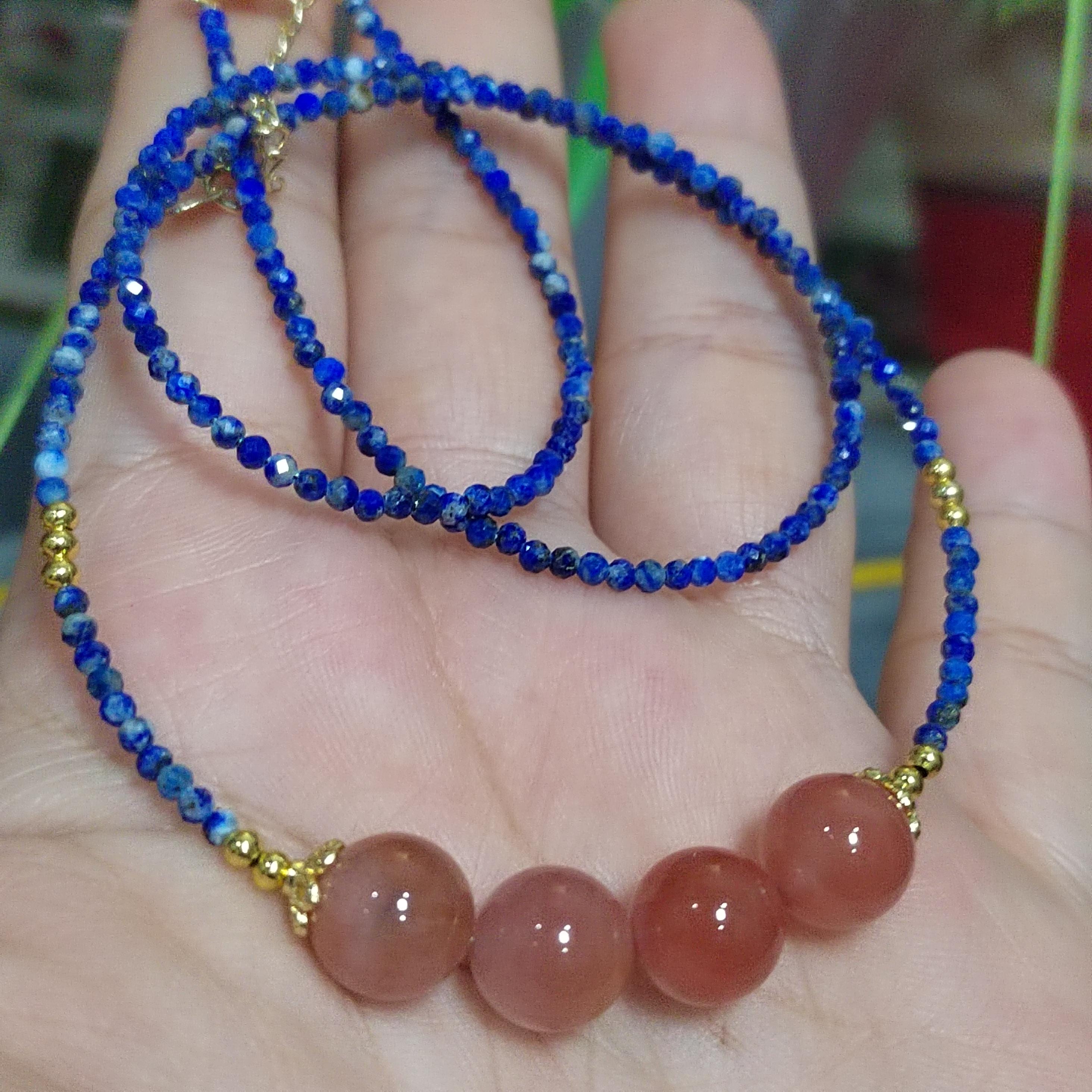 Natural Southern Nanhong Pink Agate & Afghan Lapis Lazuli Necklace, Choker, Bracelet Set SL298