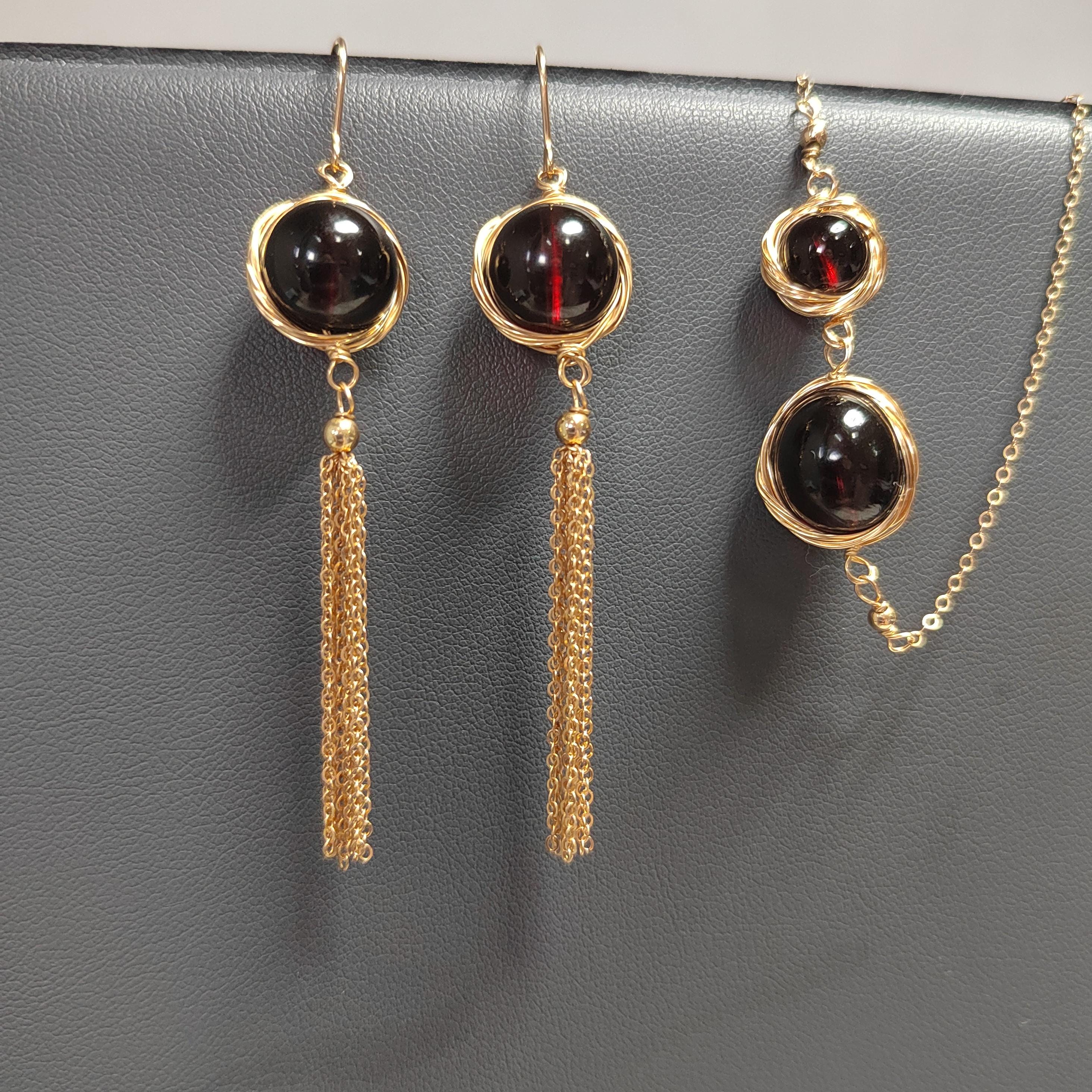Unique Burmese Red Blood Amber Earring and Bracelet Set in 14K Gold Fill - Stunning Natural Beauty SL112 - SL Precious