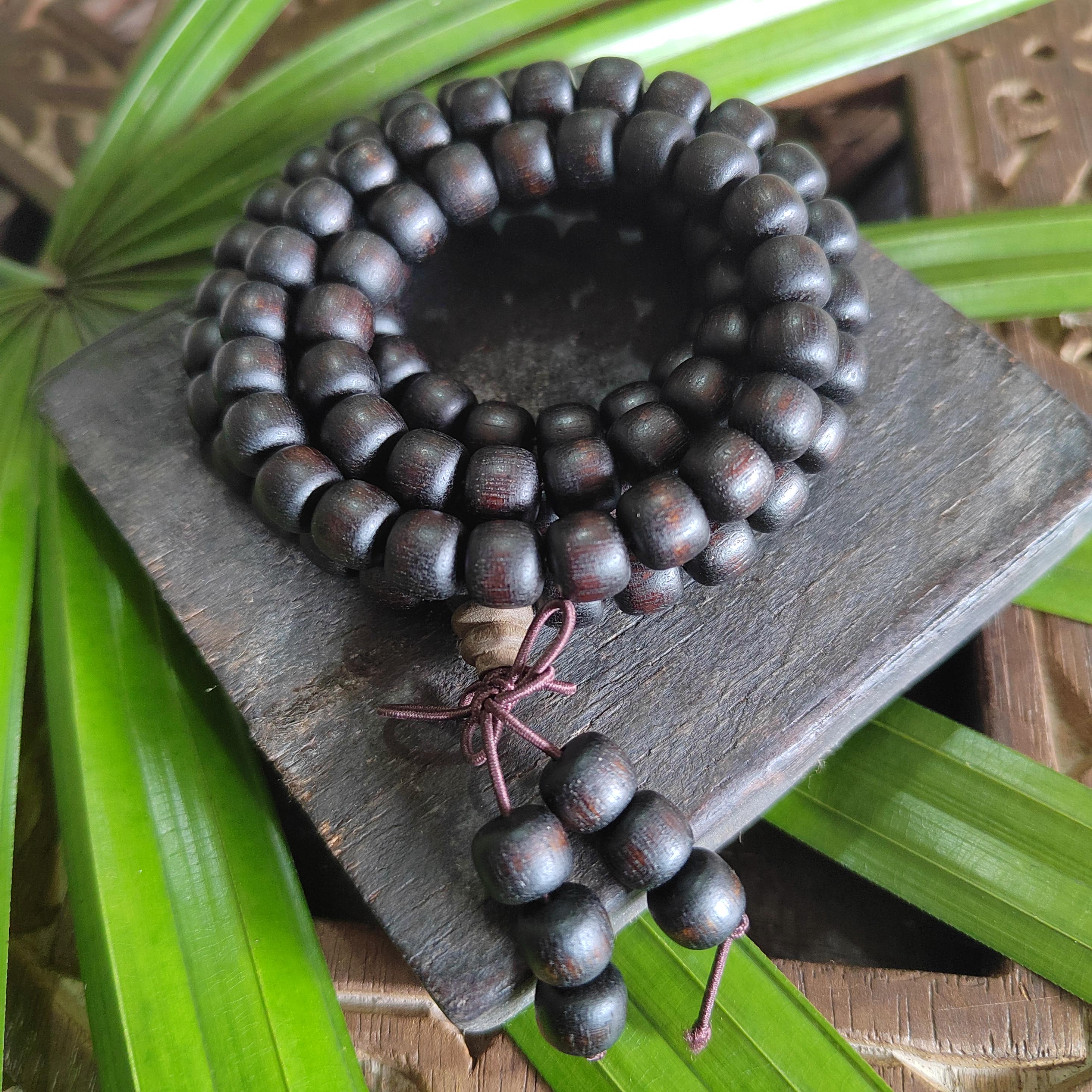 Natural Brunei Agarwood 108 Beads Mala Bracelet | Aromatic Healing Meditation Prayer Beads | SL420