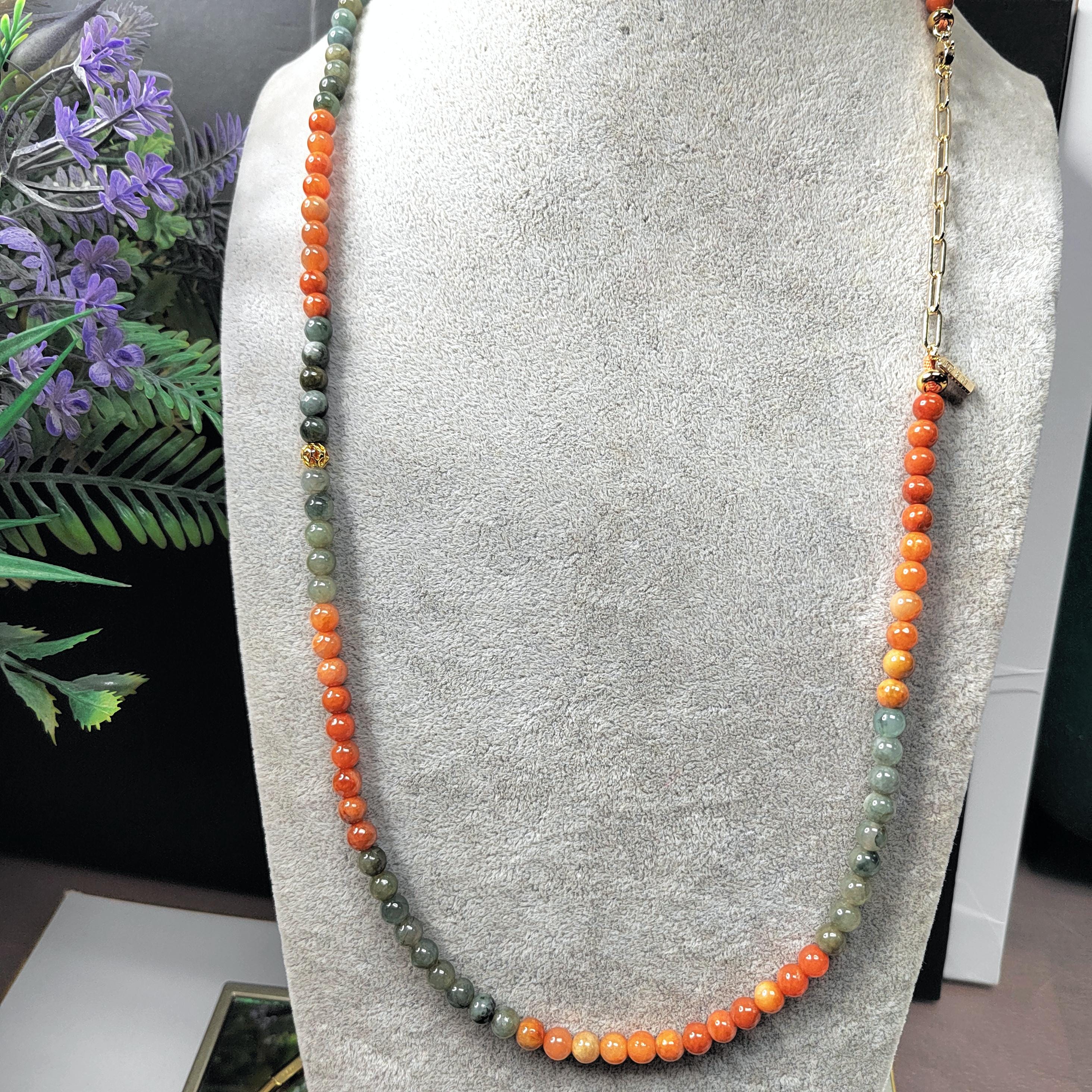 Certified Burmese Jadeite Red-Yellow-Green 14k Plated Natural A Grade Bead 2 Ways Bracelet/Necklace Design SL354