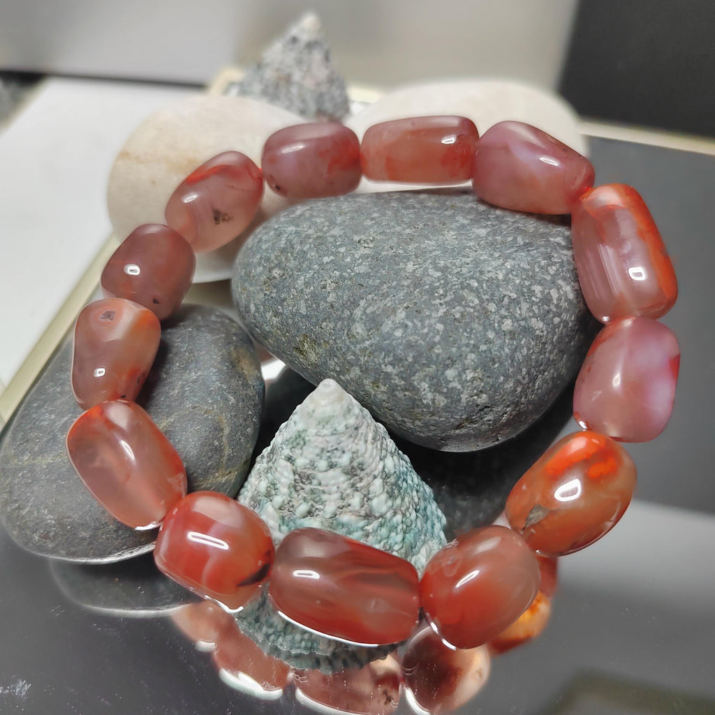 Certified Sichuan Liangshan Iron Skin|Raw Red Nanhong Agate Cylinder|Uneven Cut Beads Bracelet | Handcrafted with SL279