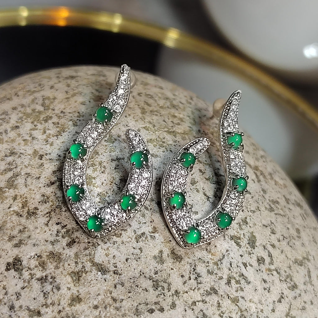 Elegant Jadeite Stud Earrings Design S925 Sterling Silver Guatemala Natural Ocean Blue Zirconia Natural Untreated For Her SL010 - SL Precious