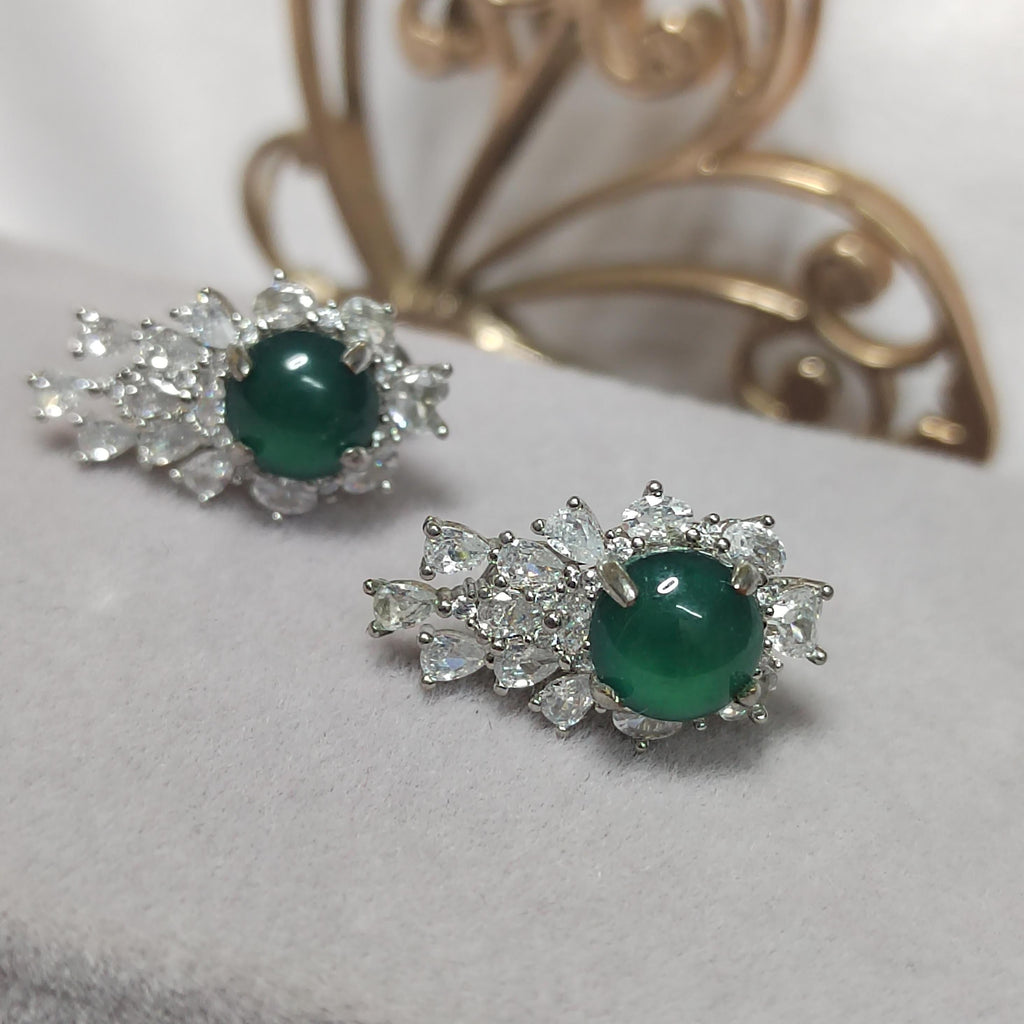 Ocean Blue Guatemala Jadeite Earrings | Elegant White Gold Plated Design with Zirconia Accents SL118
