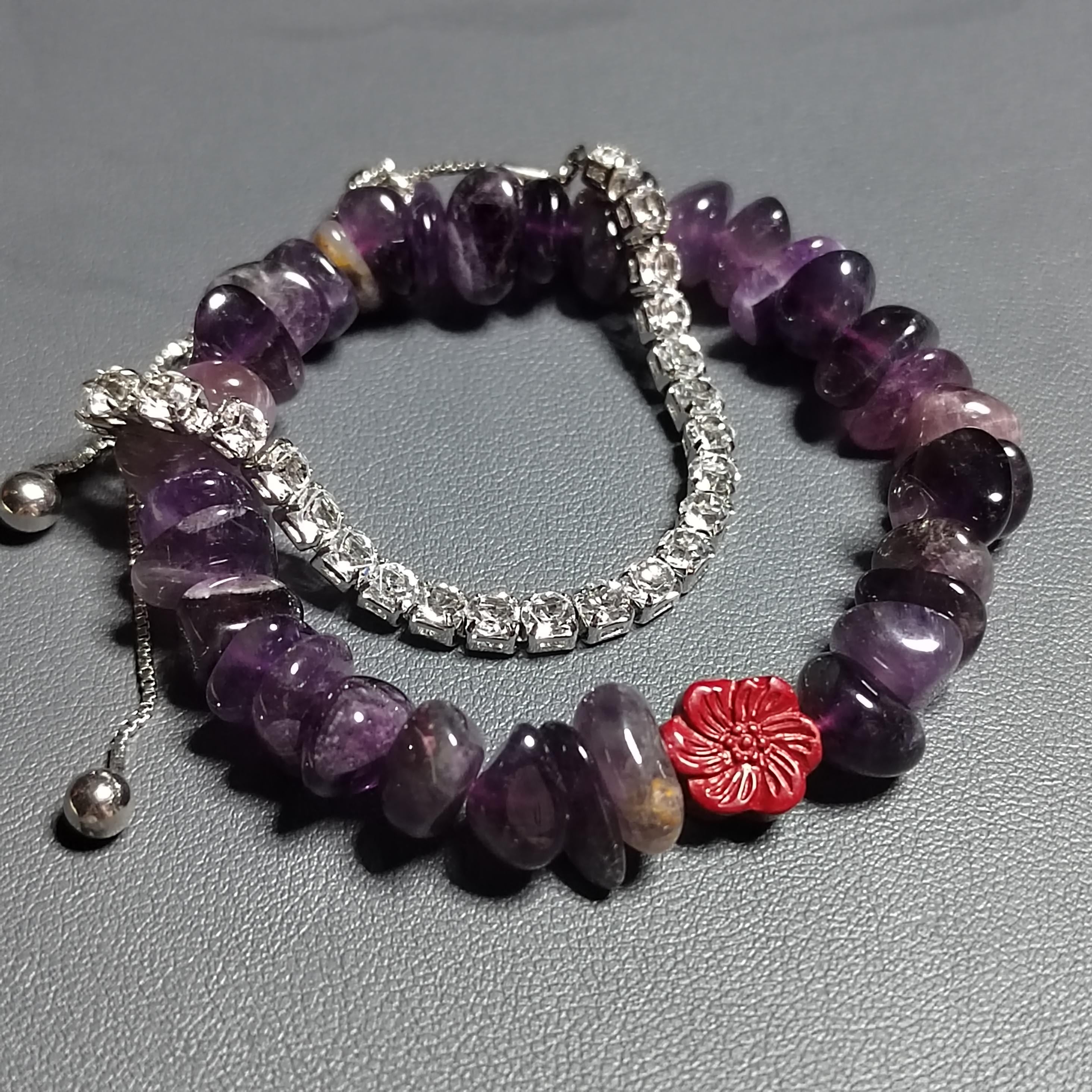 Natural Purple Amethyst Quartz Flower Cinnabar Uneven Beads Rhinestone Mix & Match Bracelet SL169 - SL Precious