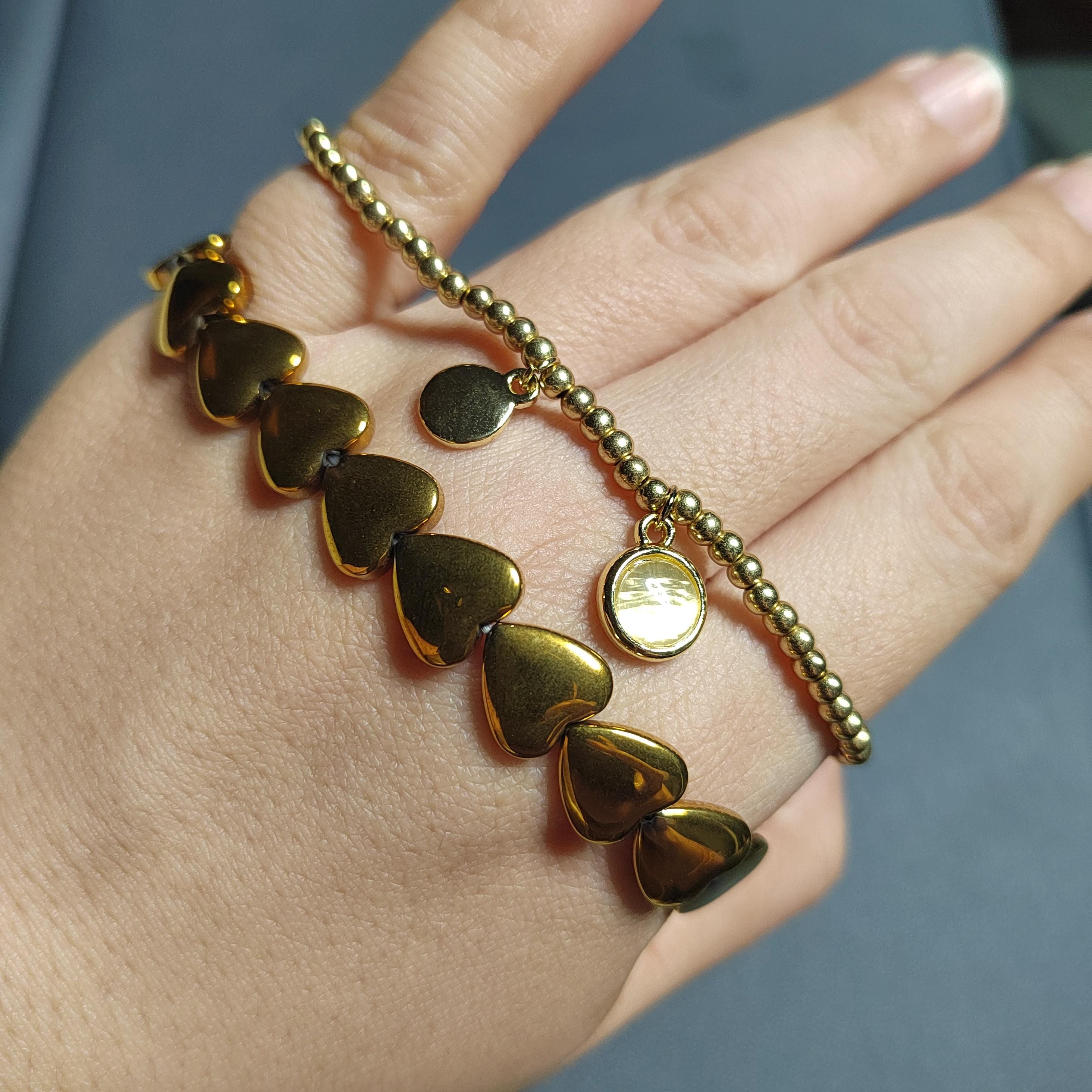 Double Layer Fashion Design Natural Pyrite Love Shape Bead, Gold/Silver Bead Bracelet SL162G SL163S - SL Precious