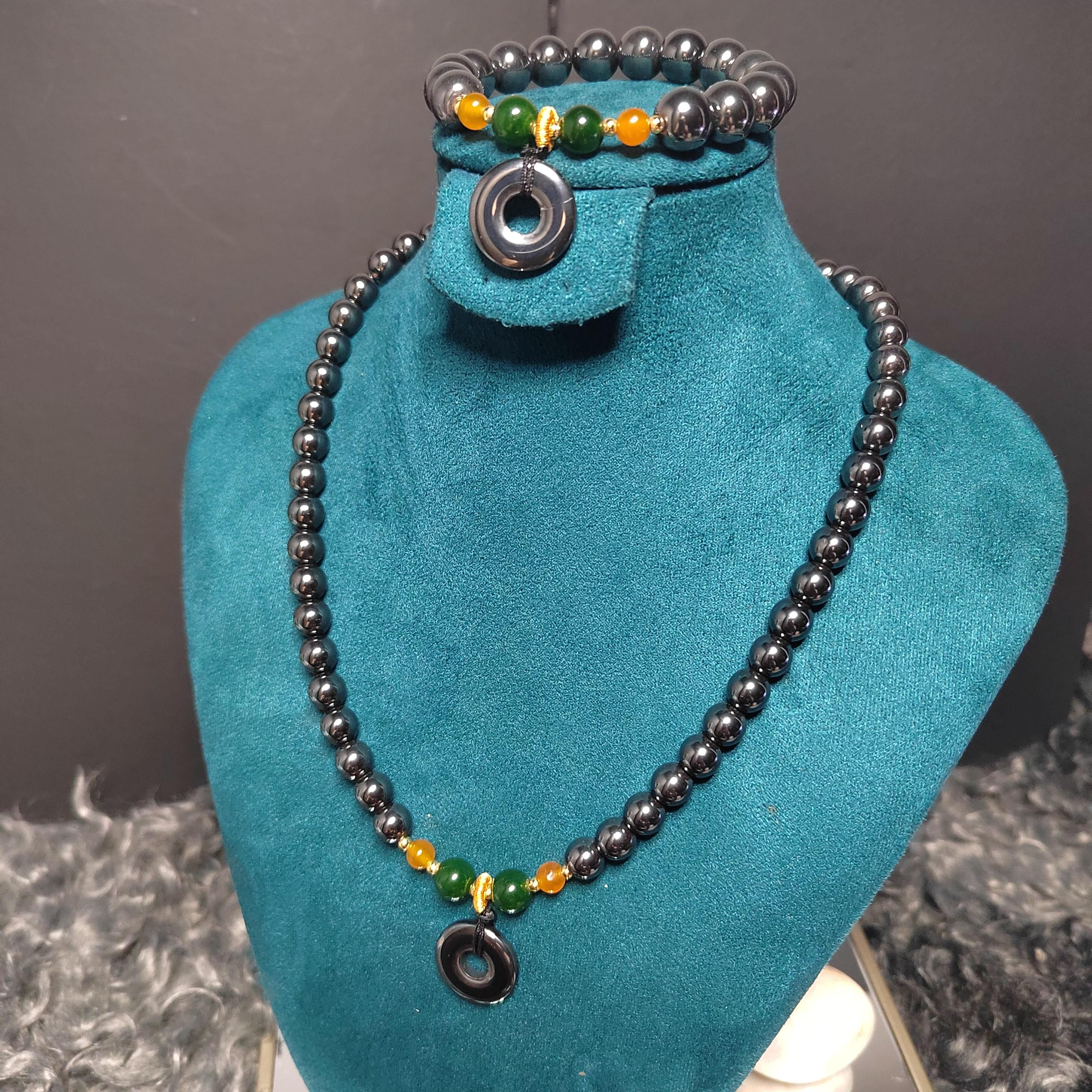 3pcs Set Terahertz Earrings, Bracelets & Necklaces Bead | Natural Handmade SL295