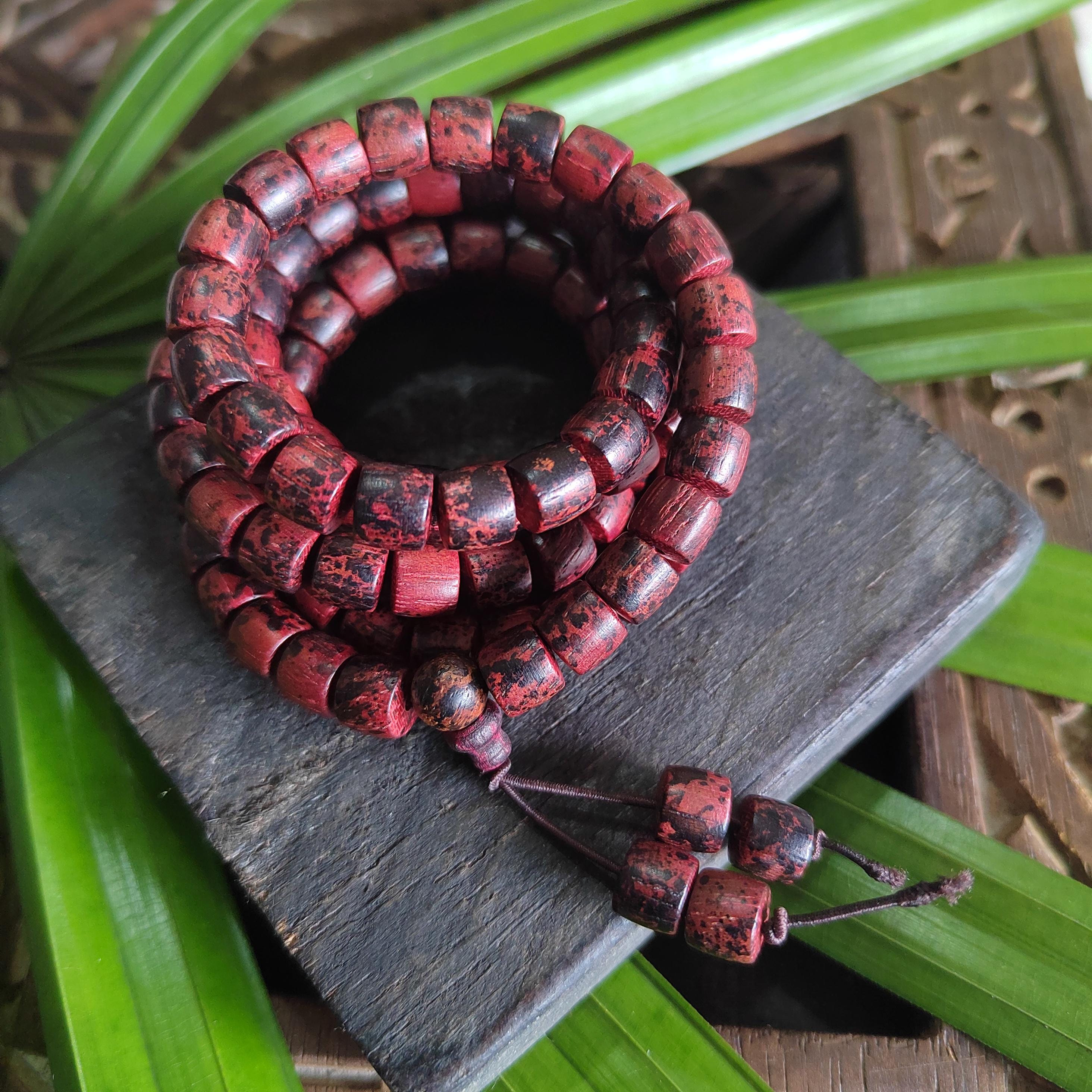 Cambodian Red Agarwood Mala Bracelet: 108 Aromatic Prayer Beads SL421