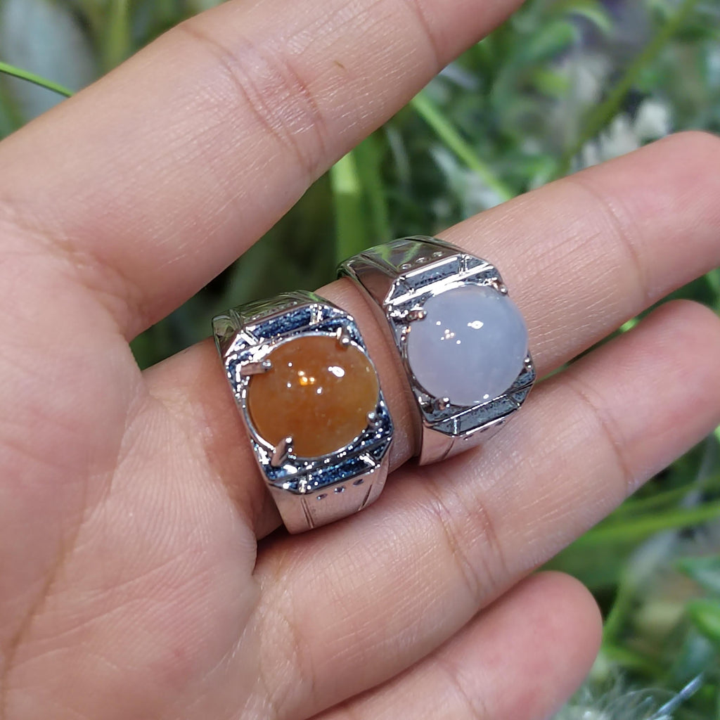 Large Luxury Certified Burmese Natural Gemstone Untreated Man Ring White Icy/ Natural Sugar Cane Yellow Jadeite For Him SL165 SL166 - SL Precious