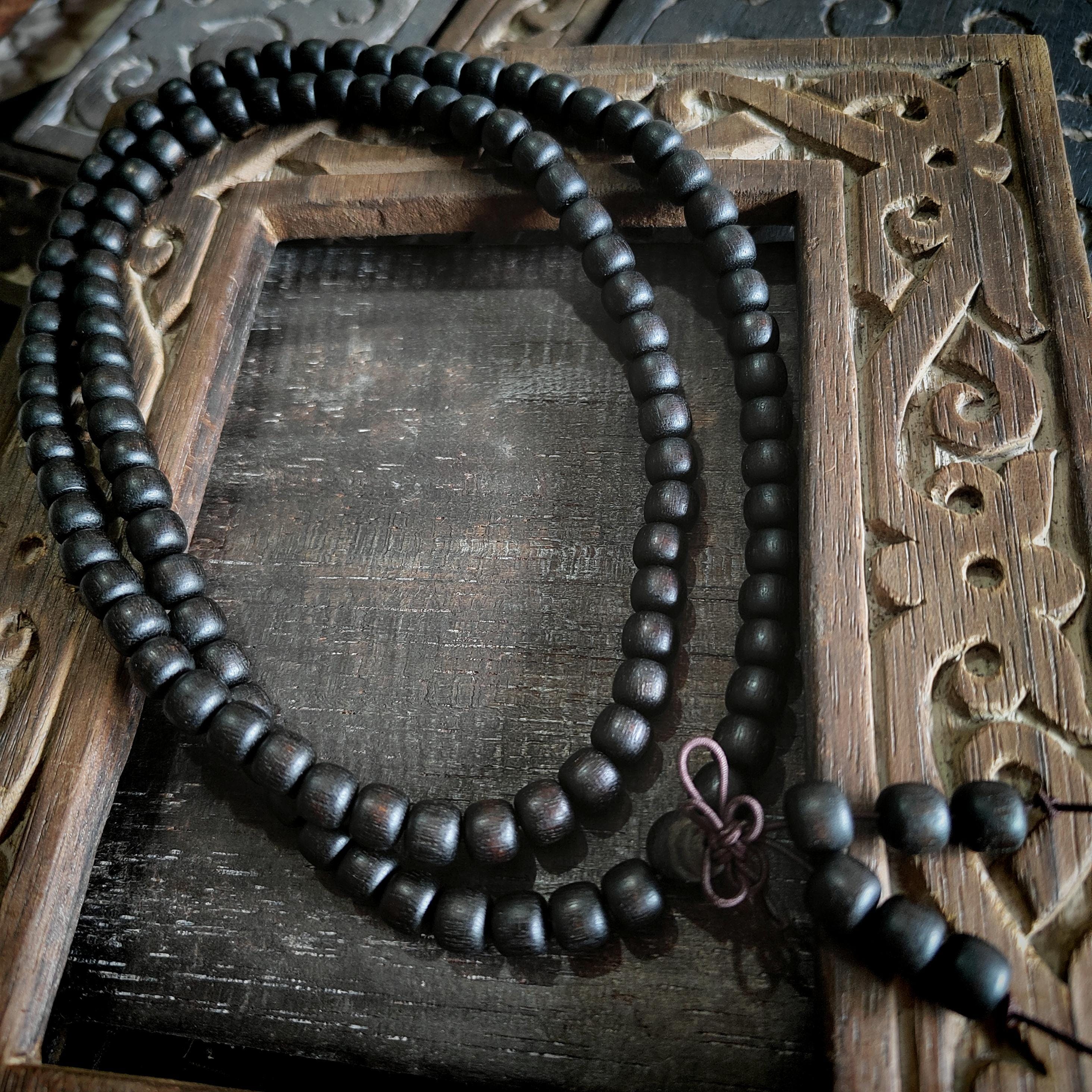 Natural Brunei Agarwood 108 Beads Mala Bracelet | Aromatic Healing Meditation Prayer Beads | SL420