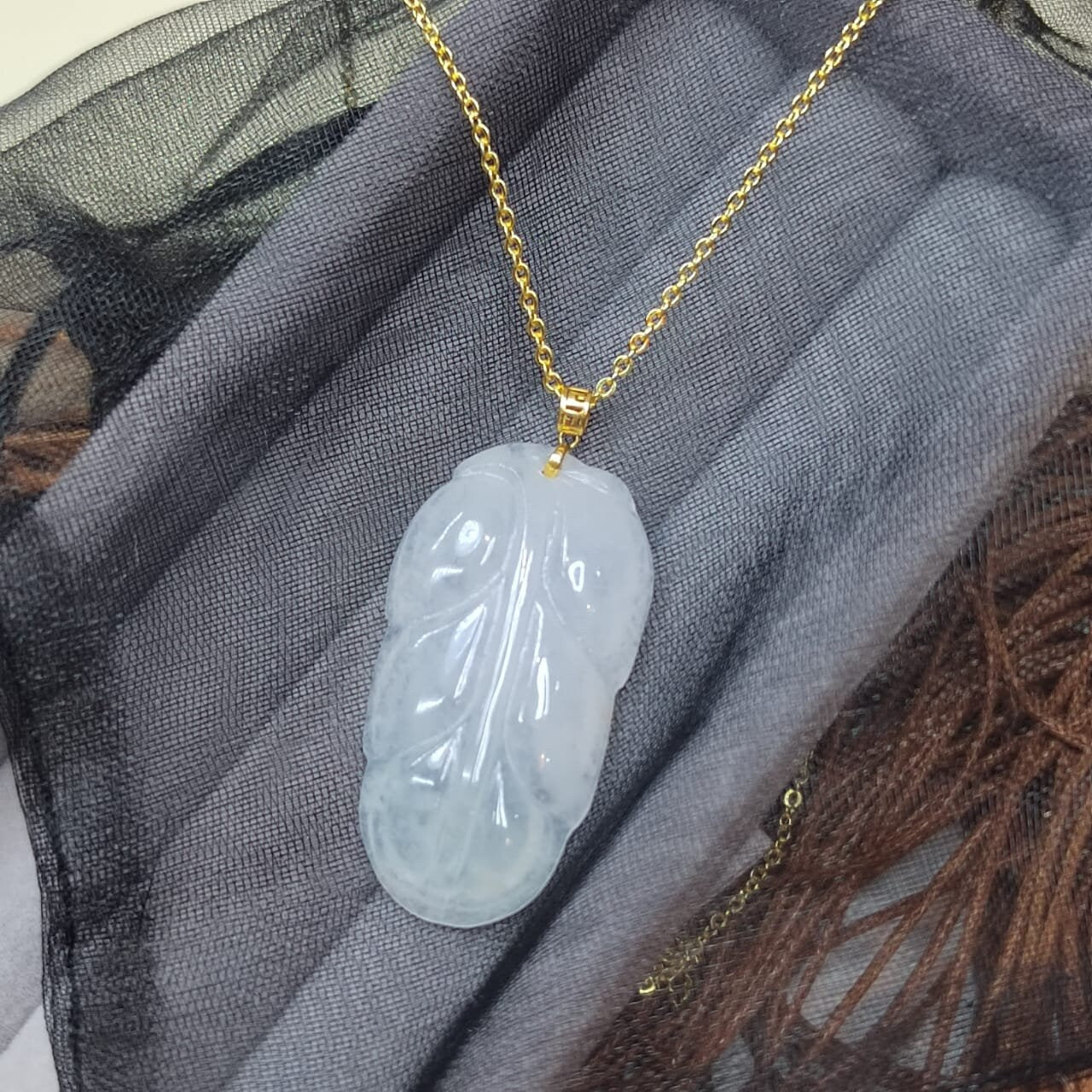 Certified Burmese A-Grade Icy Snow|雪花棉 Leaf Cloud Beautiful Jadeite Pendant 18k Solid Yellow Gold Best Gift For Her, Mom, Wife SL802 - SL Precious