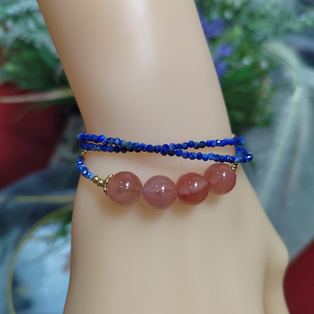 Natural Southern Nanhong Pink Agate & Afghan Lapis Lazuli Necklace, Choker, Bracelet Set SL298 SL Precious