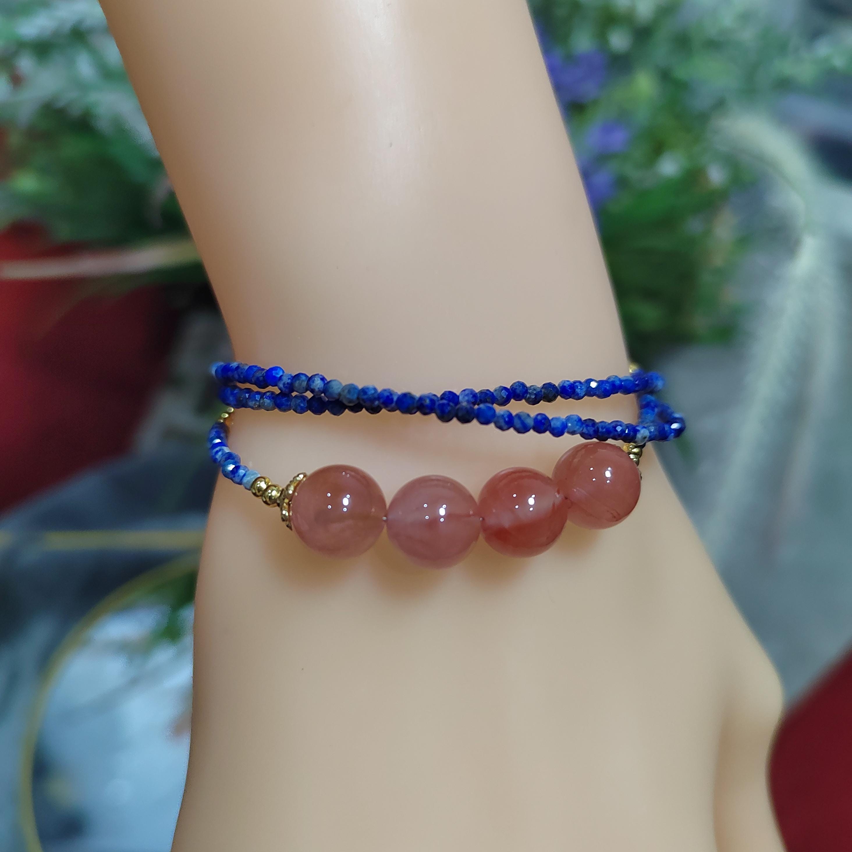 Natural Southern Nanhong Pink Agate & Afghan Lapis Lazuli Necklace, Choker, Bracelet Set SL298