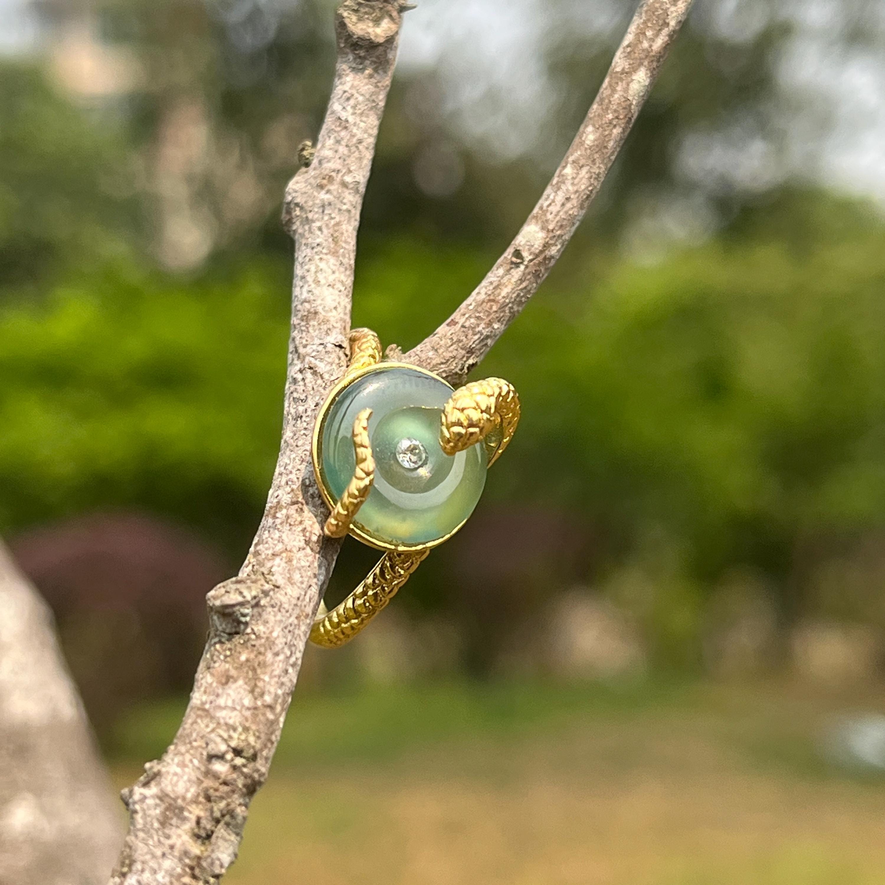 Certified Natural Untreated Guatemala Ocean Blue Donut Snake Jadeite 14k Gold Plated on S925 Sterling Silver Ring SL370x38