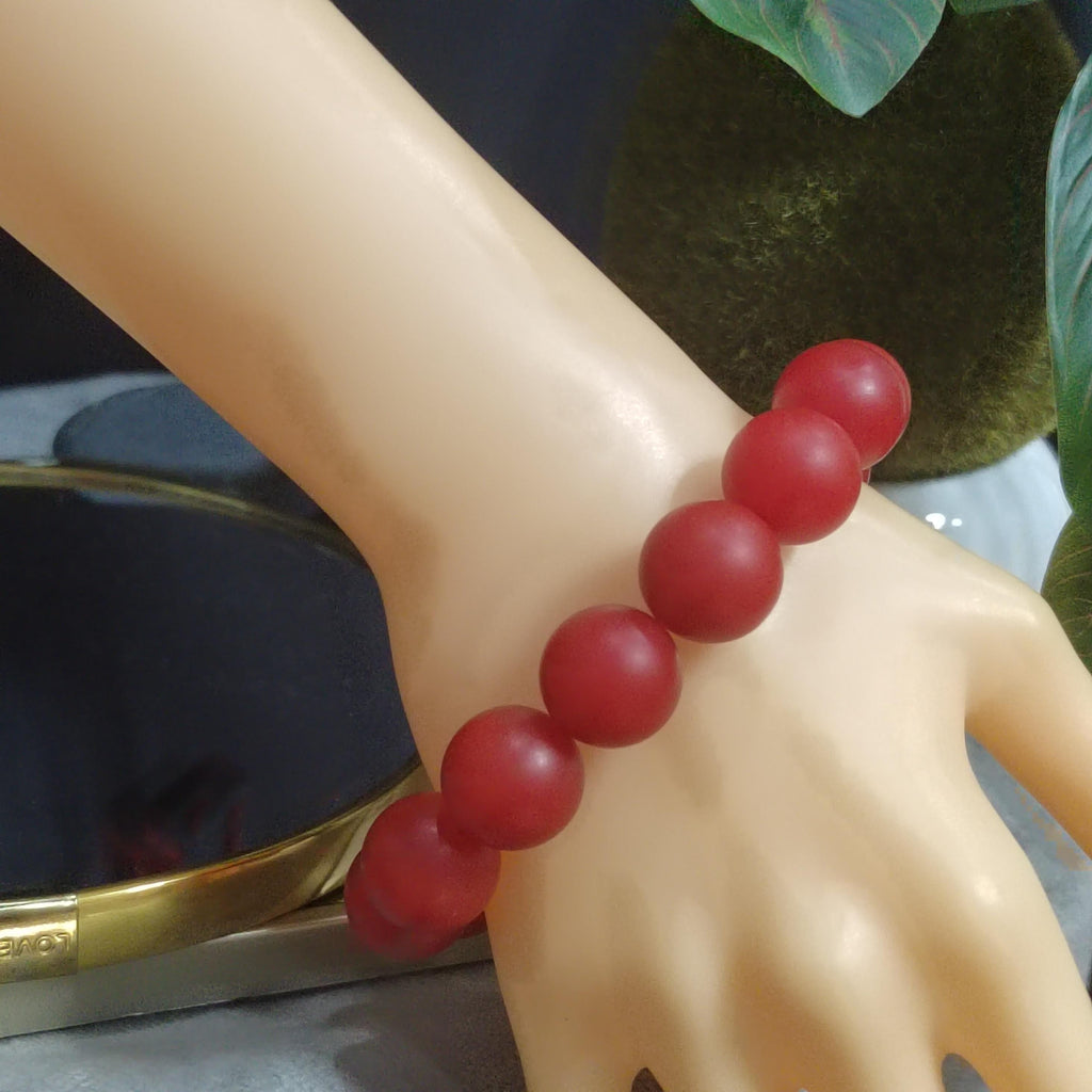 Certified A-Grade Natural Yunna Baoshan Xishan Yangliu Nanhong Red Agate Persimmon Red Matte Surfaces Bead Bracelet 16.5-16.7mm SL399