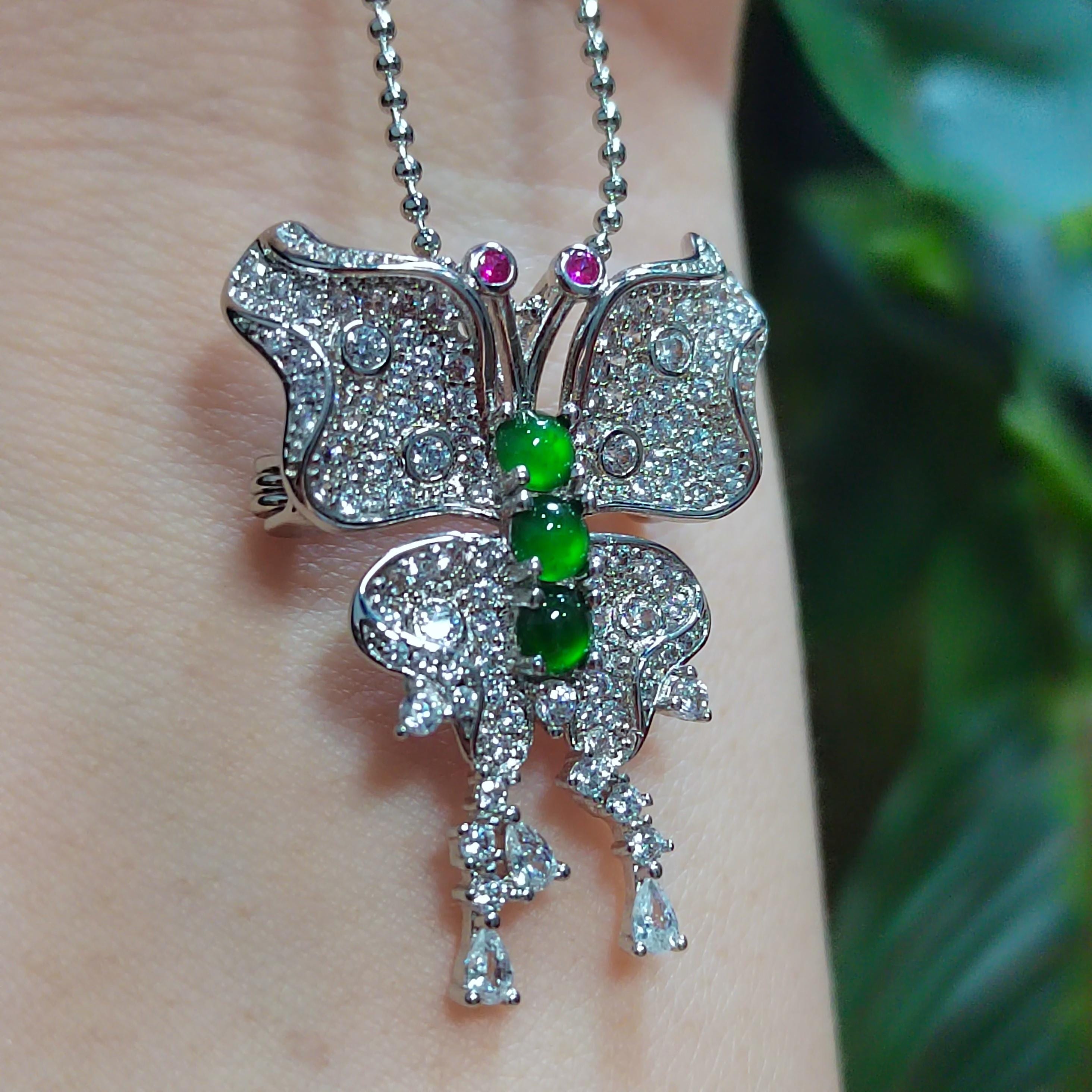 Certified A-Grade Natural Guatemala Imperial Green|Zircon| S925 Silver| Brooch/Pendant Elegant Unique Butterfly Design Jadeite SL186