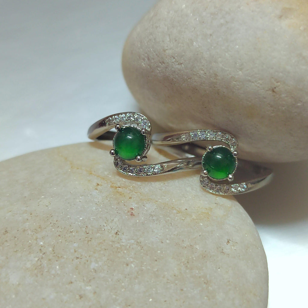 Certified A-Grade Natural Untreated Guatemala Imperial Green Z Style Design Jadeite with Zircon Set Ring S925 SL251X10 - SL Precious