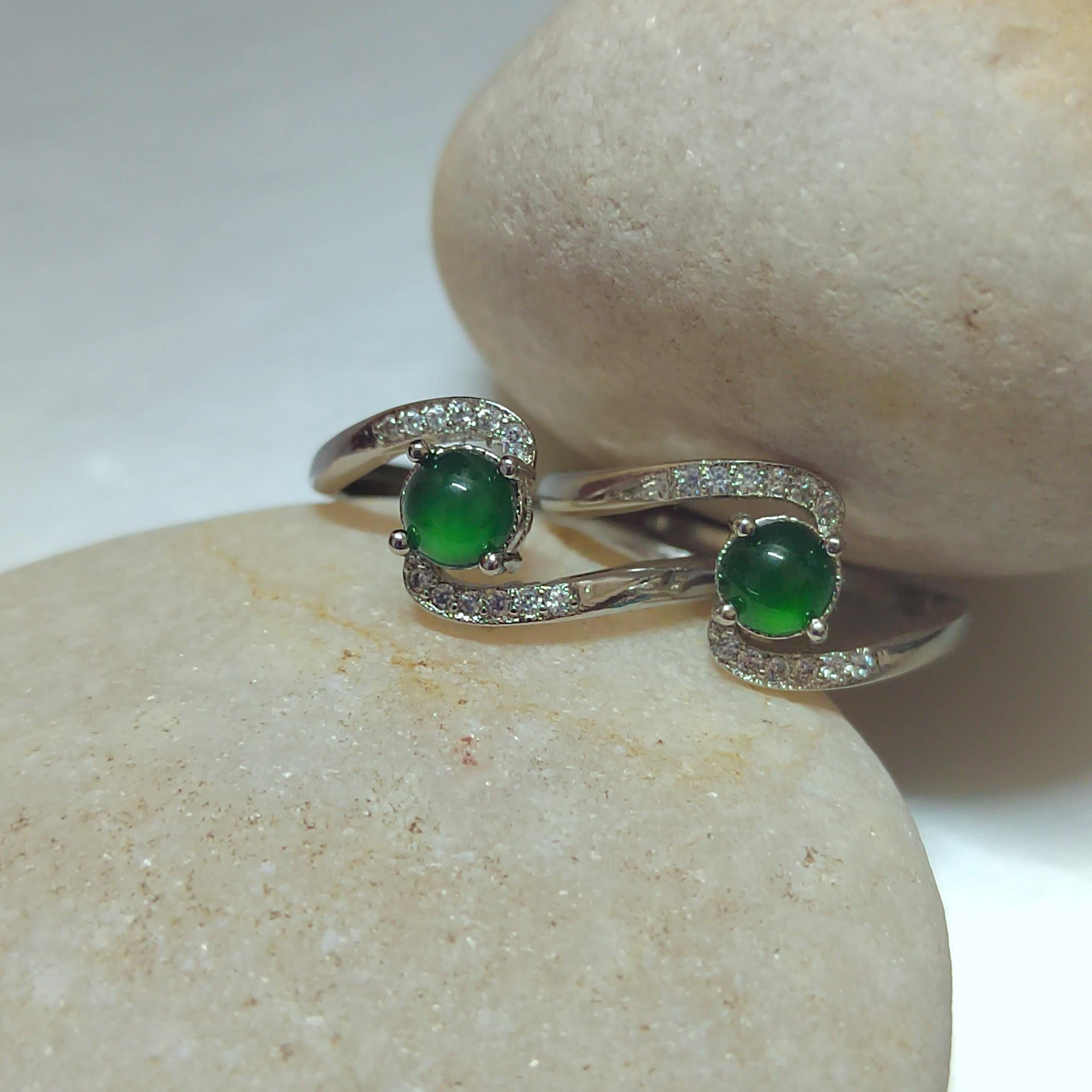 Certified A-Grade Natural Untreated Guatemala Imperial Green Z Style Design Jadeite with Zircon Set Ring S925 SL251X10 - SL Precious