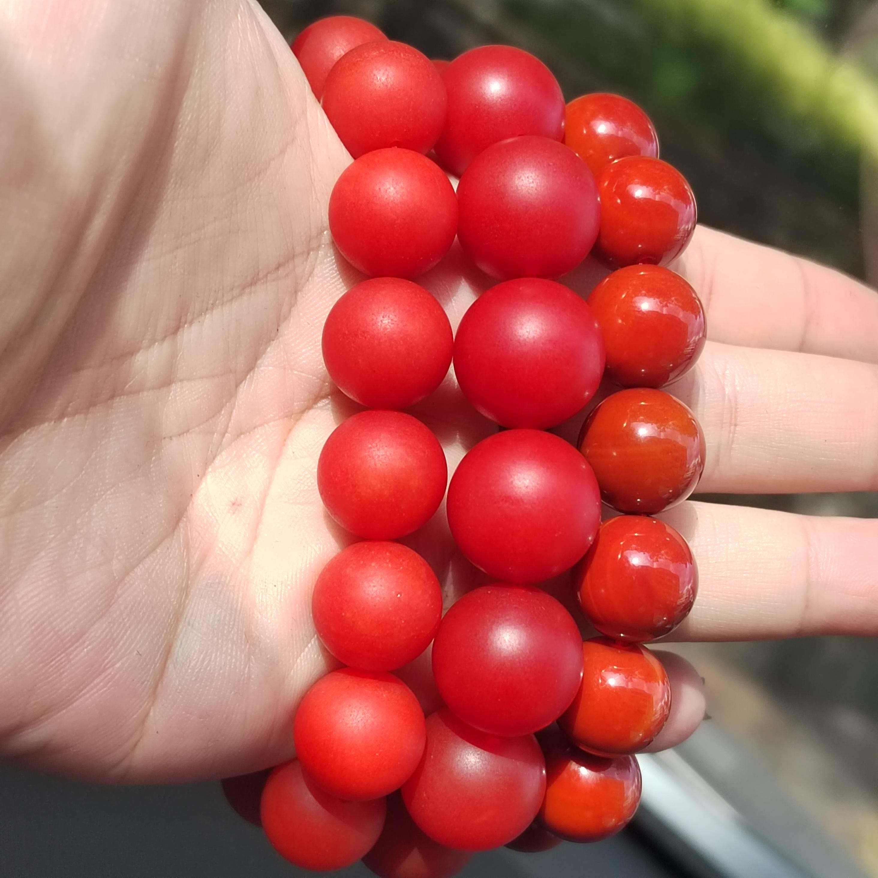 Certified A-Grade Natural Yunna Baoshan Xishan Yangliu Nanhong Red Agate Persimmon Red Matte Surfaces Bead Bracelet 16.5-16.7mm SL399