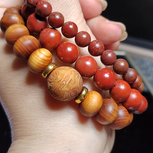 3pcs Set Aromatic Wood Bracelets with Wujia South Red Agate Accent |Ya Bai Thuja| Carved Cypress| Natural Aroma| Panwan Ready SL415 - SL Precious