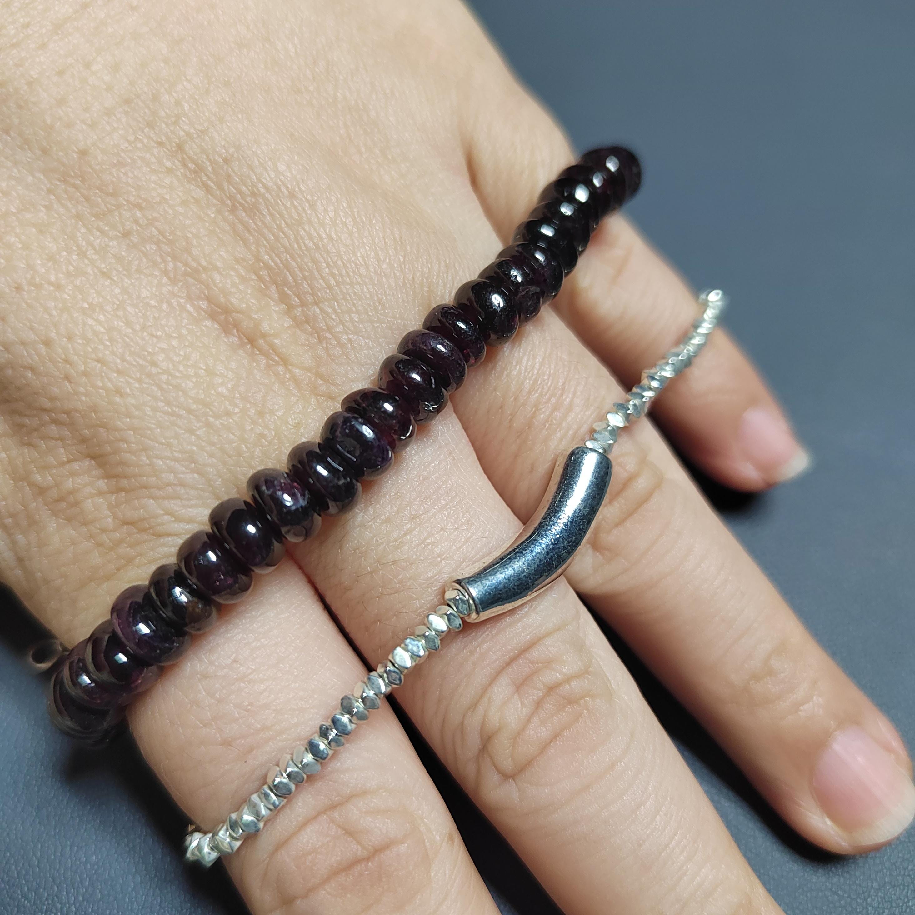 Unisex Natural Garnet Double Layer Mix & Match Design Silver Bead Bracelet SL166 - SL Precious