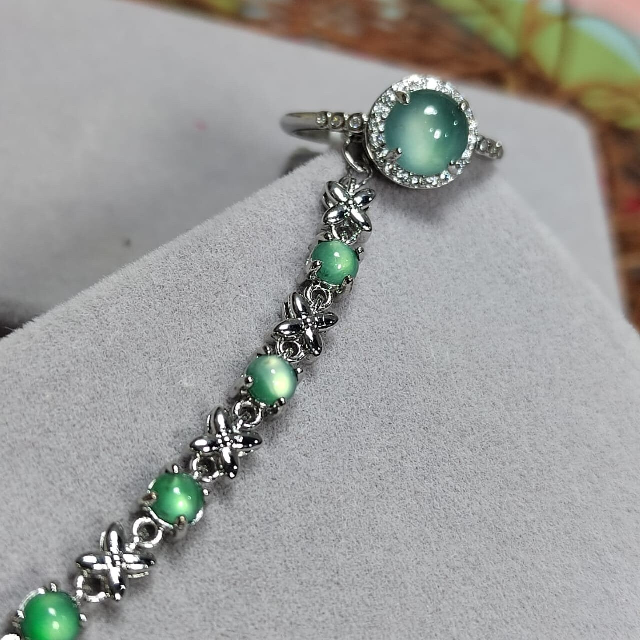 Certified A-Grade Glowing Light Effect Jadeite 925 Silver Ring & Bracelet Set | For Her SL035