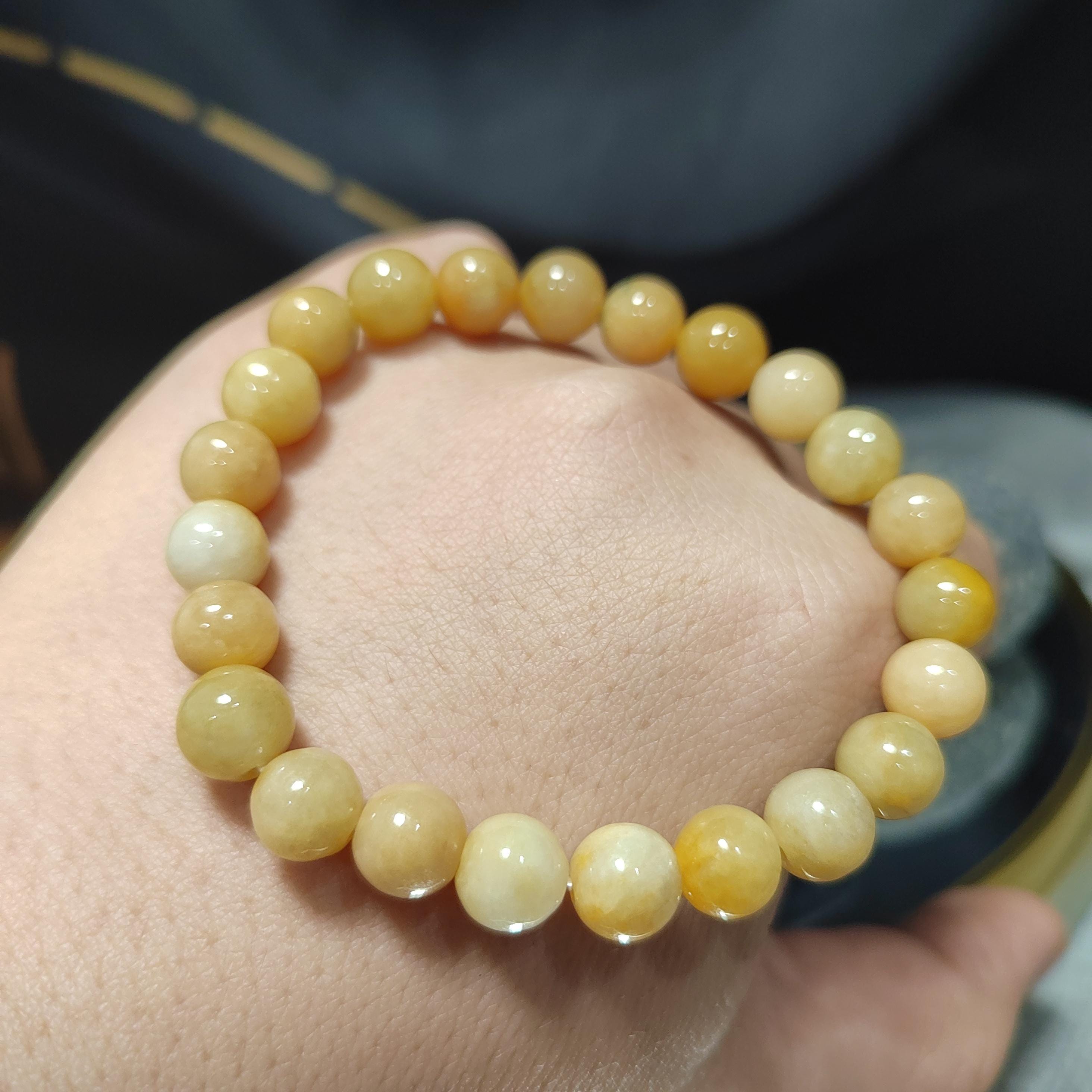 Certified Natural Untreated Burmese Yellow|Green|White Icy Bead Jadeite Bracelet 8mm SL364
