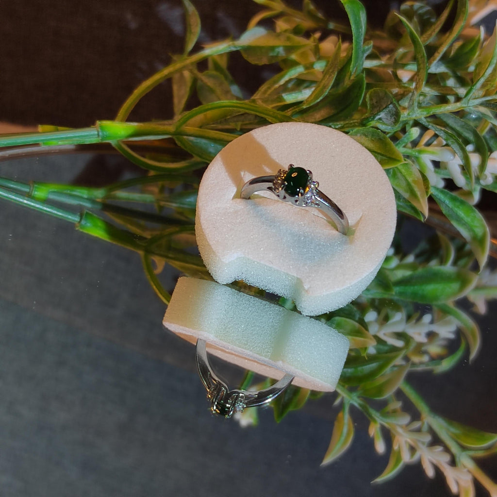 A Grade Certified Burmese Dark Blue Green Natural Untreated Jadeite with Zircon Accents S925 Ring 天然缅甸老蓝水料 SL104G