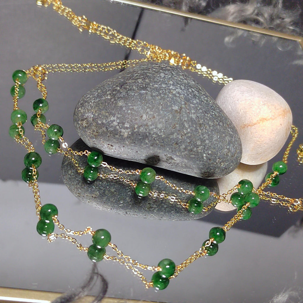 Certified 2pcs Set A-Grade Natural Untreated Burmese Minimalist Imperial Green Jadeite Simple Design Bracelet & Necklace For Her Gifts SL293