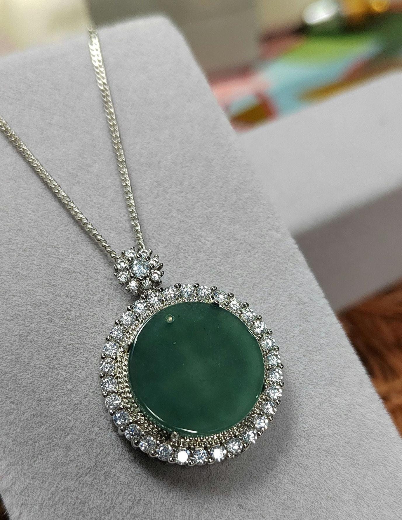 Women Minimalist Blue Water Round Natural Gemstone Guatemala Untreated A Grade Zirconia Jadeite Pendant Chain For Her SL066 - SL Precious