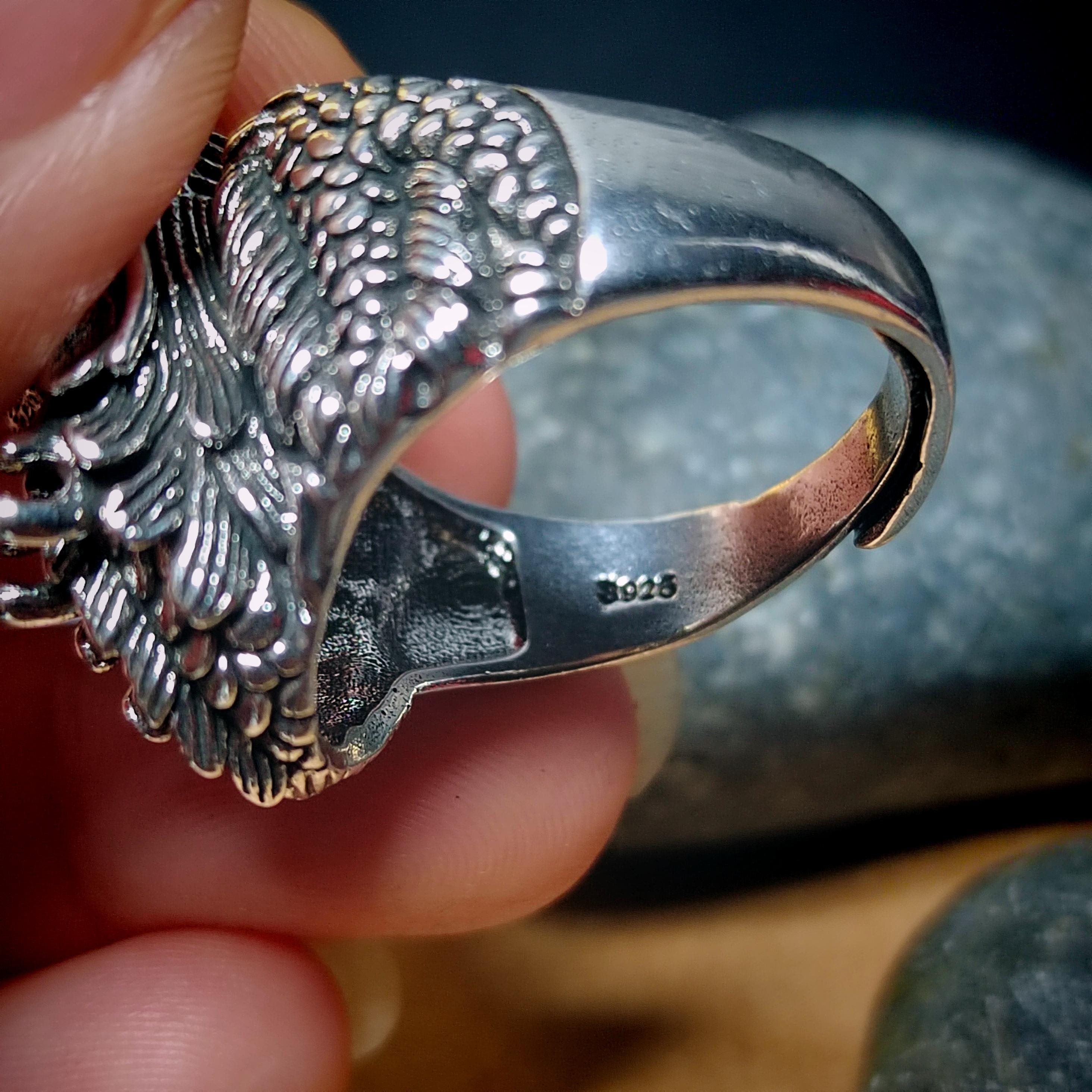 Large 925 Sterling Silver Dragon Ring | Red Zircon Accent | Thai Trend Design SL232 - SL Precious