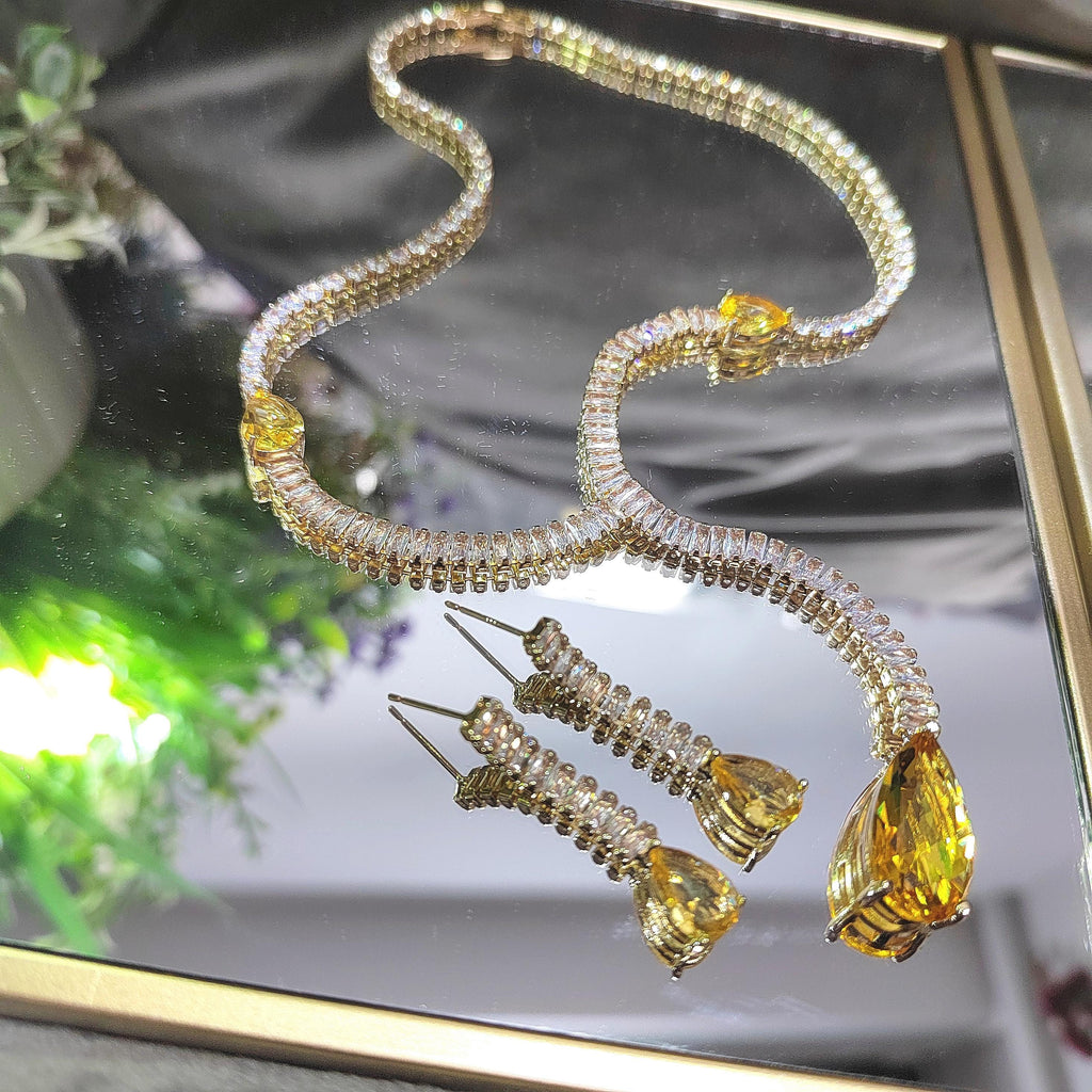 Elegant White and Yellow Zircon Jewelry Set Necklaces & Earrings for Her - Perfect for Celebrations and Special Occasions SL159 - SL Precious