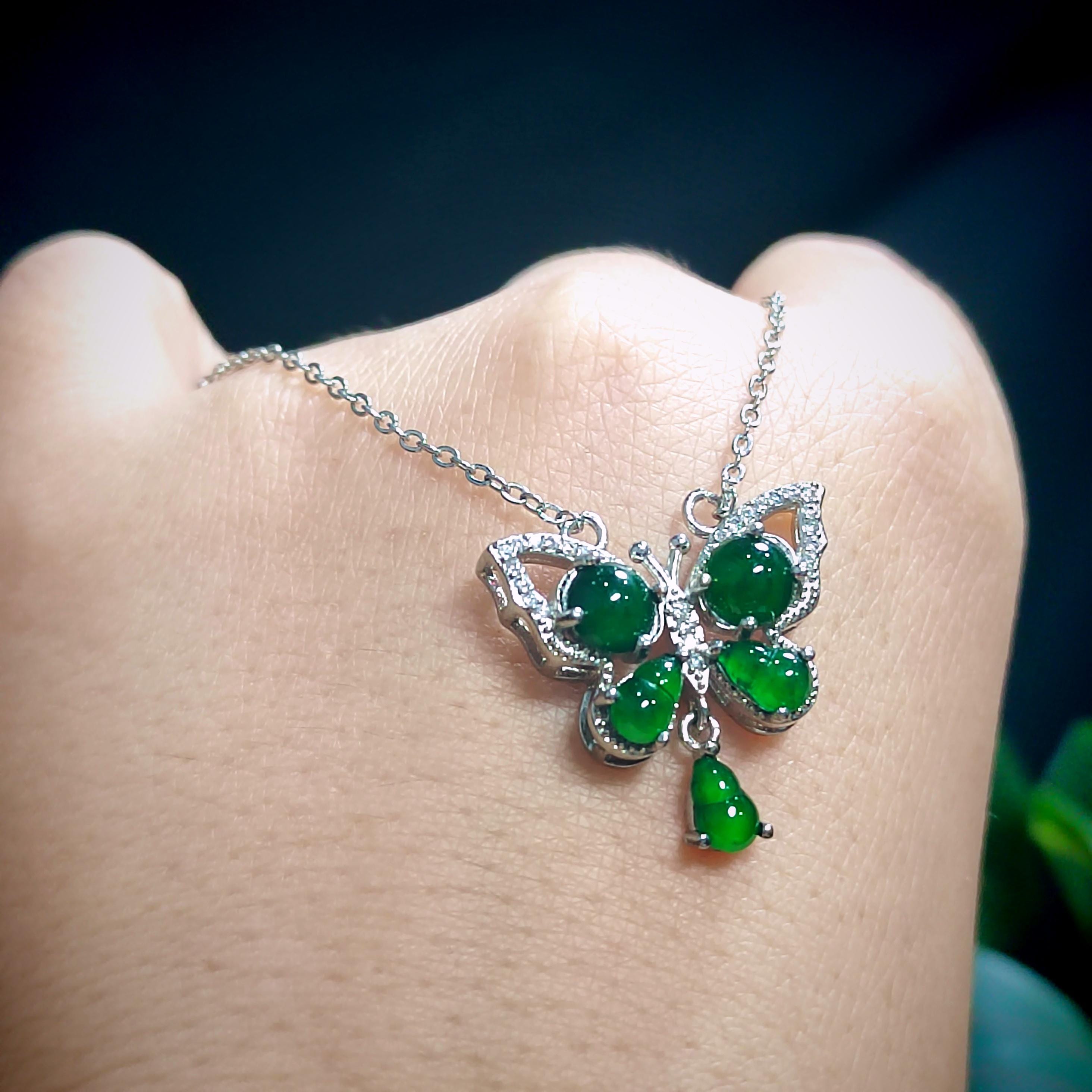 Certified A-Grade Natural Guatemala Imperial Green Butterfly|Zircon| S925 Sterling Silver Elegant Pendant Necklaces Jadeite SL275x34